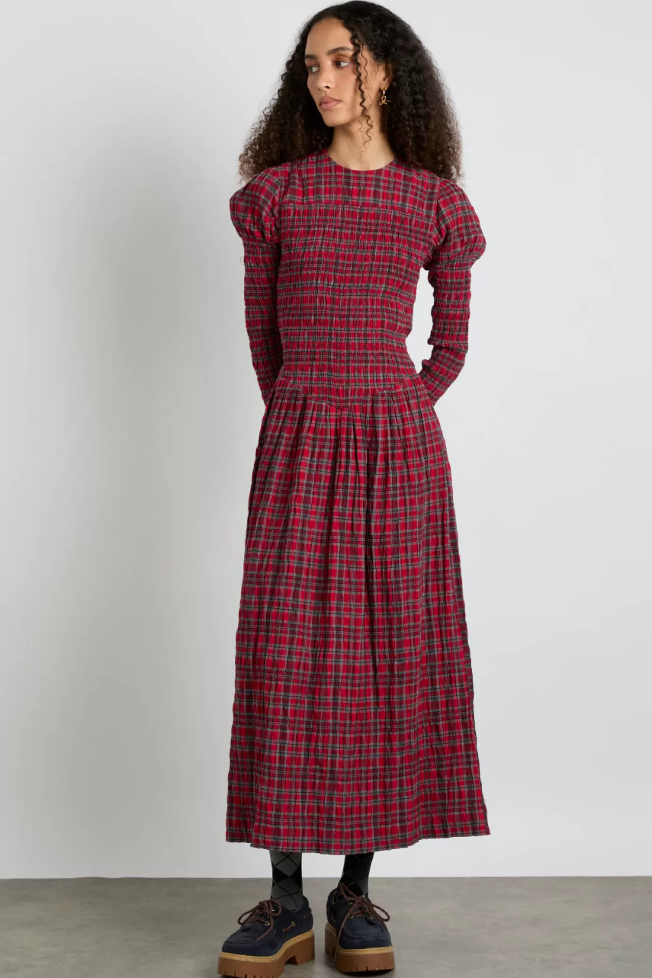 Best Sale Damson Madder alice shir midi dress- check red