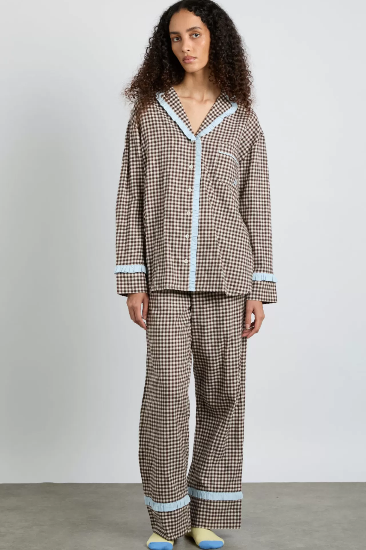 Flash Sale Damson Madder antonia pj set- brown gingham charcoal