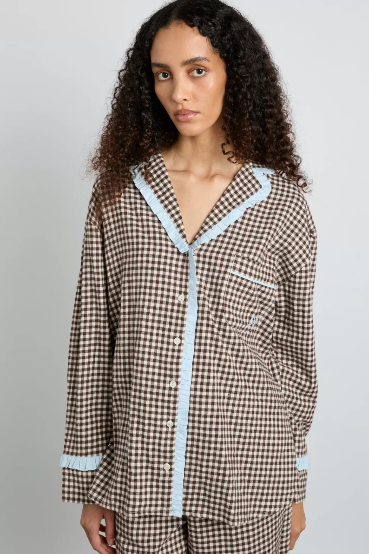 Flash Sale Damson Madder antonia pj set- brown gingham charcoal