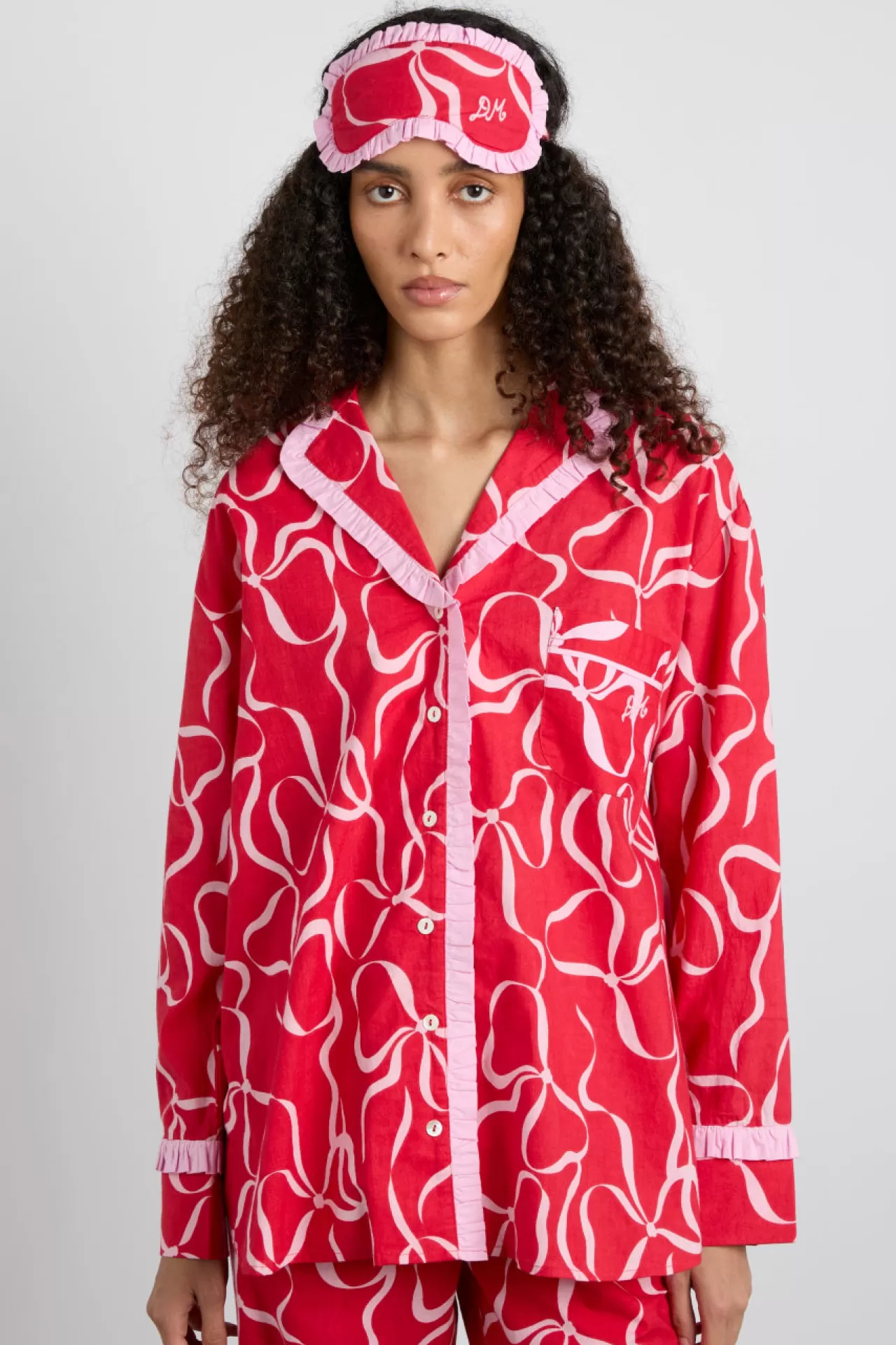 Hot Damson Madder antonia pj set- bows red
