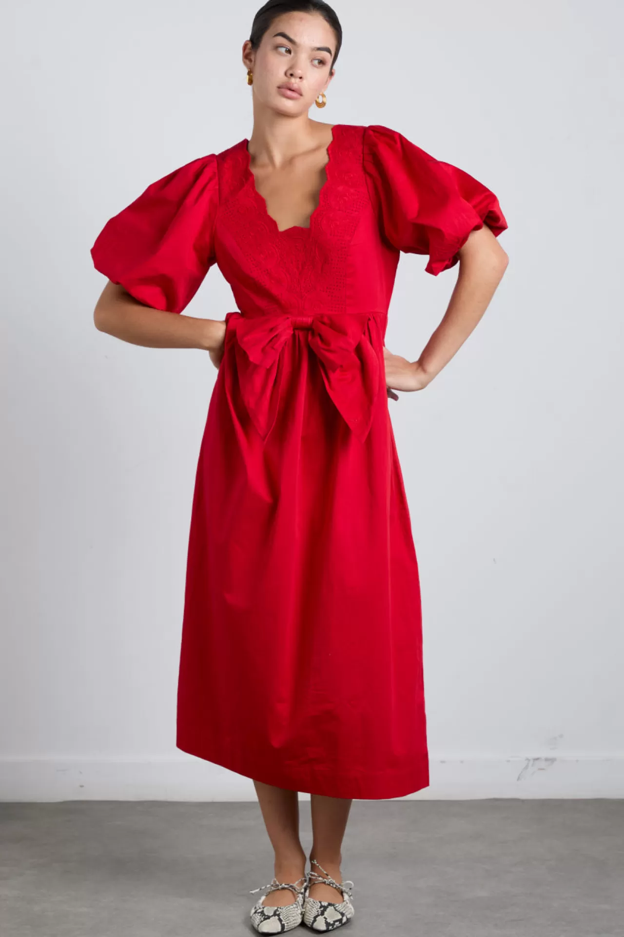 Best Damson Madder aria bow embroide midi dress - red