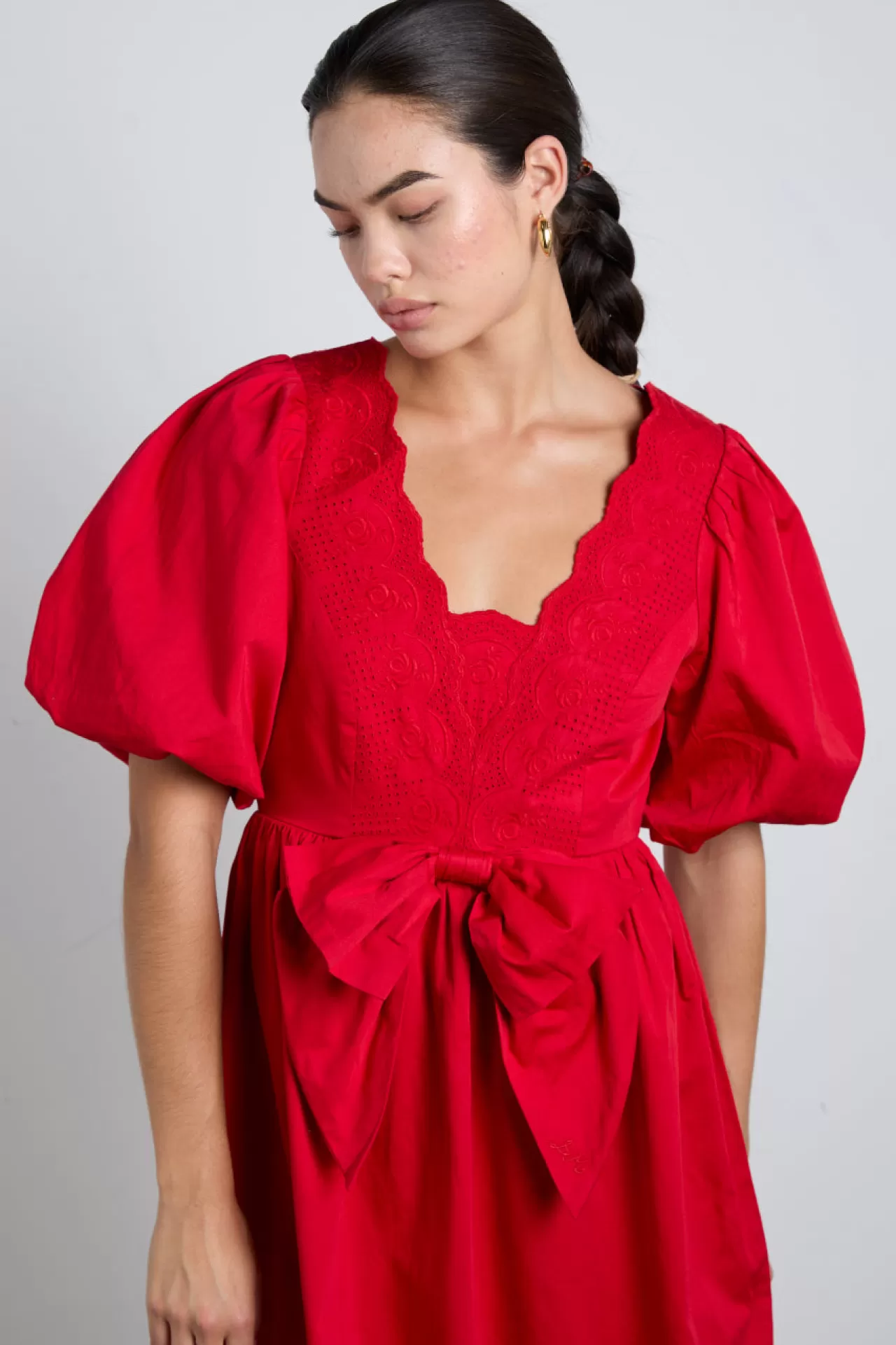 Best Damson Madder aria bow embroide midi dress - red