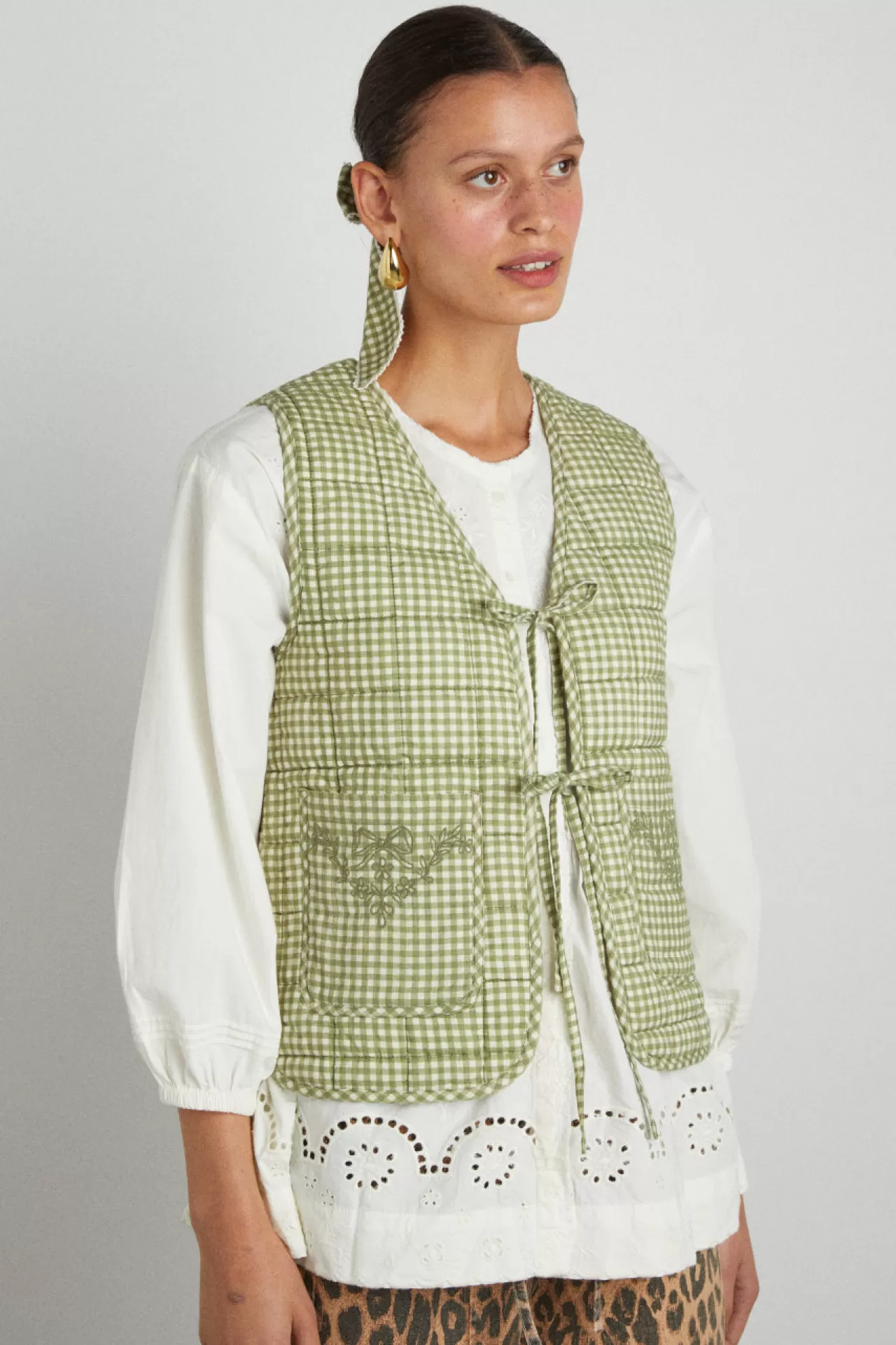 Shop Damson Madder arte reversible tie gilet - gingham green