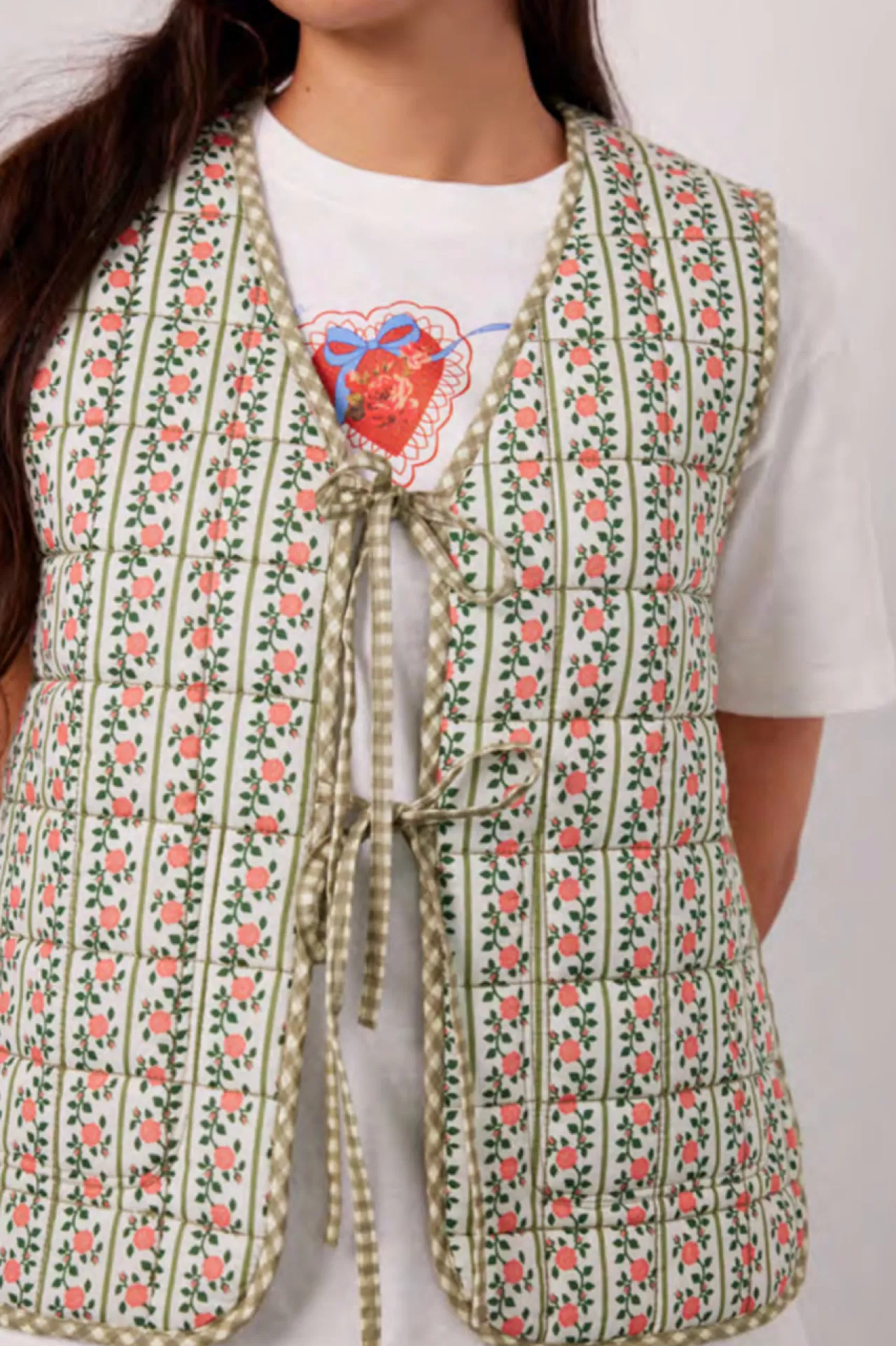 Shop Damson Madder arte reversible tie gilet - gingham green