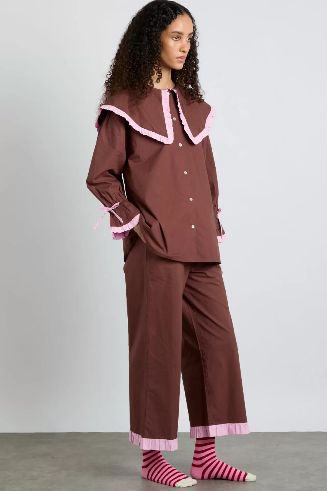 Shop Damson Madder barbara pj set- u0026 pink brown
