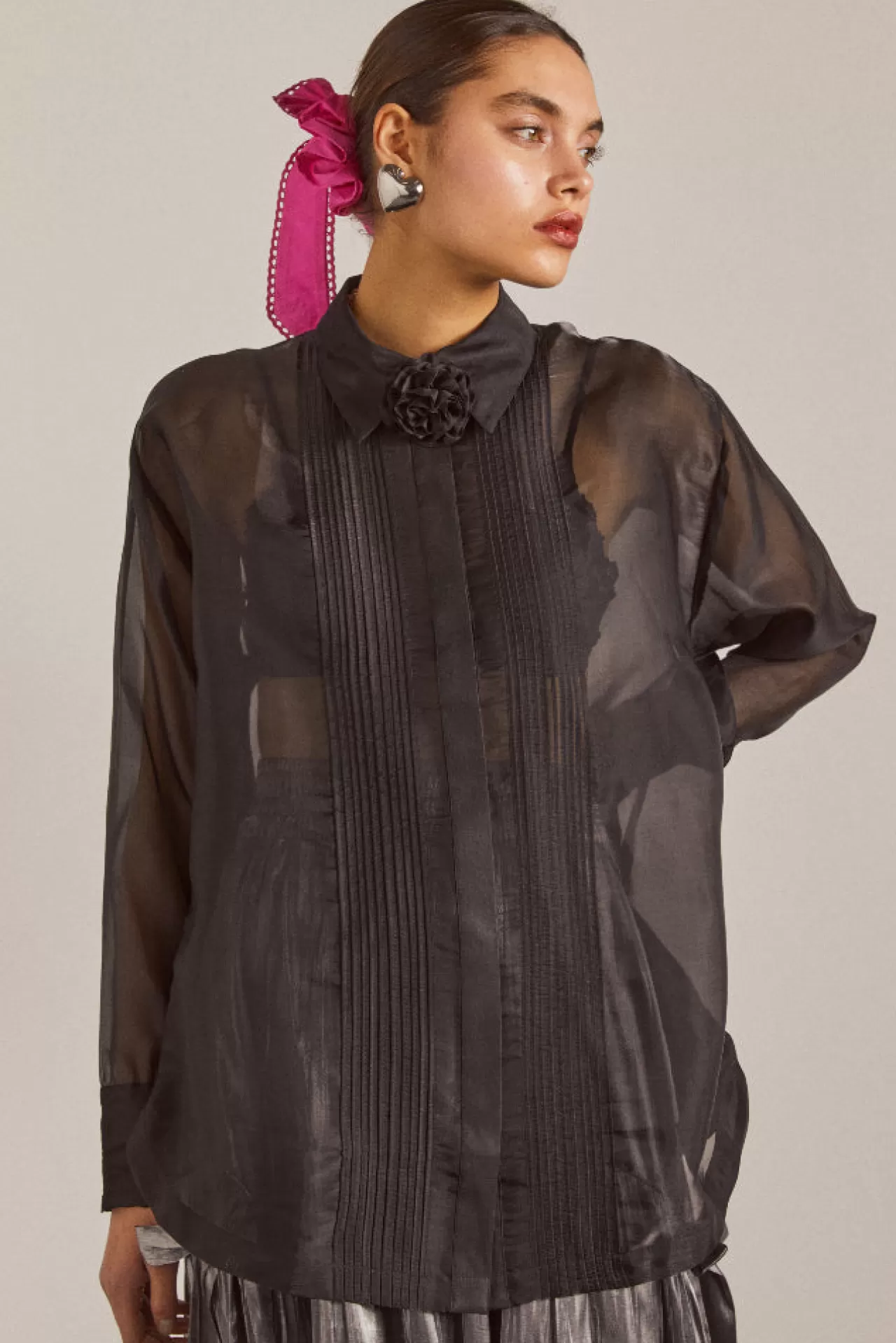 Best Damson Madder bel pin tuck shirt - sheer black