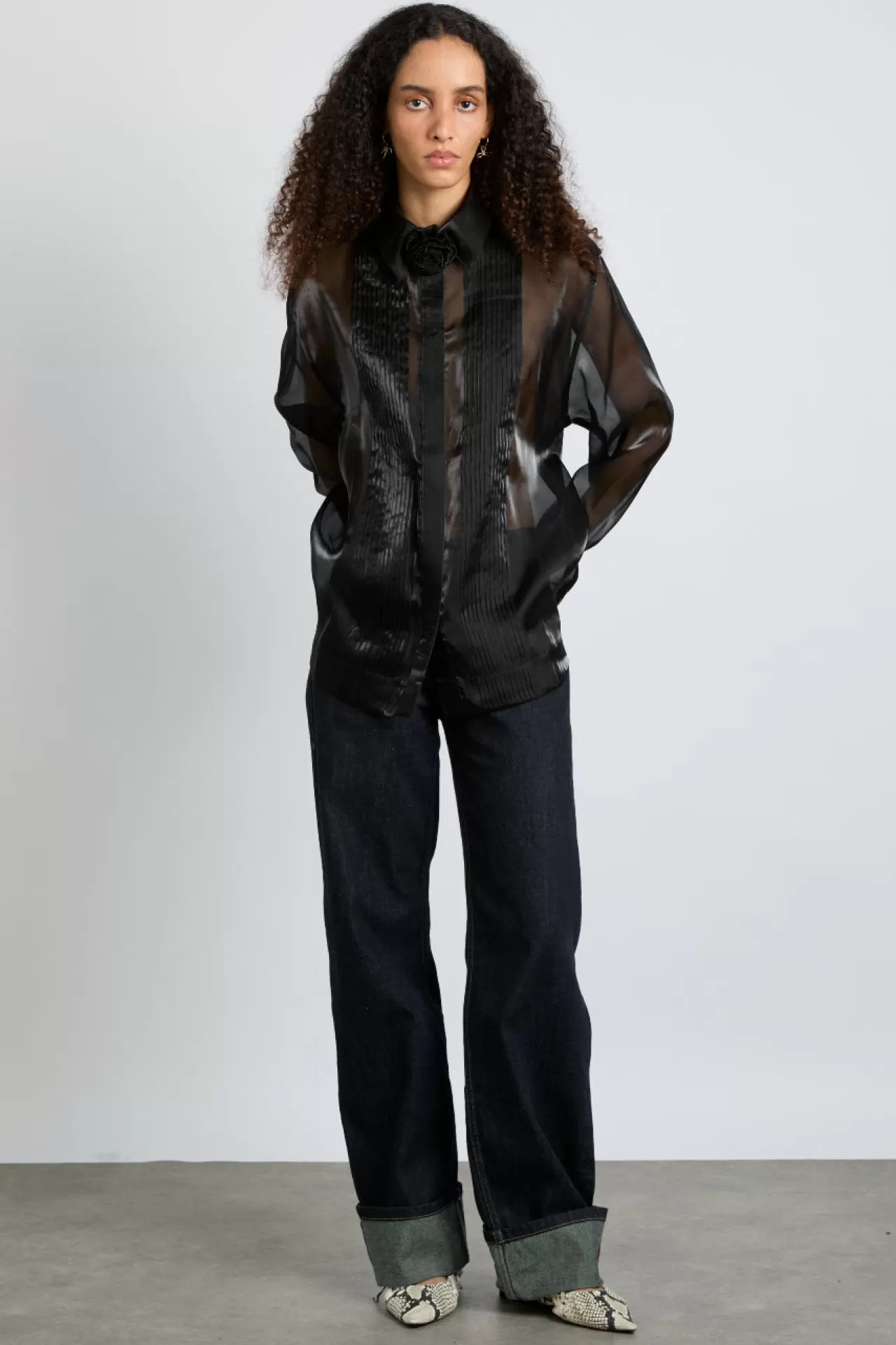 Best Damson Madder bel pin tuck shirt - sheer black