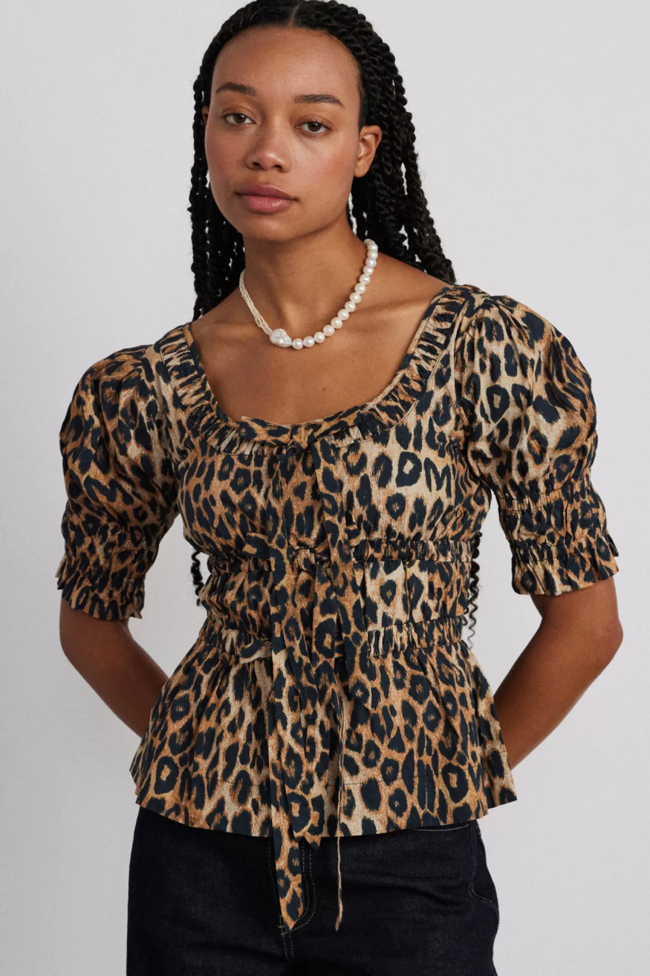 Hot Damson Madder bianca ruffle blouse - leopard brown