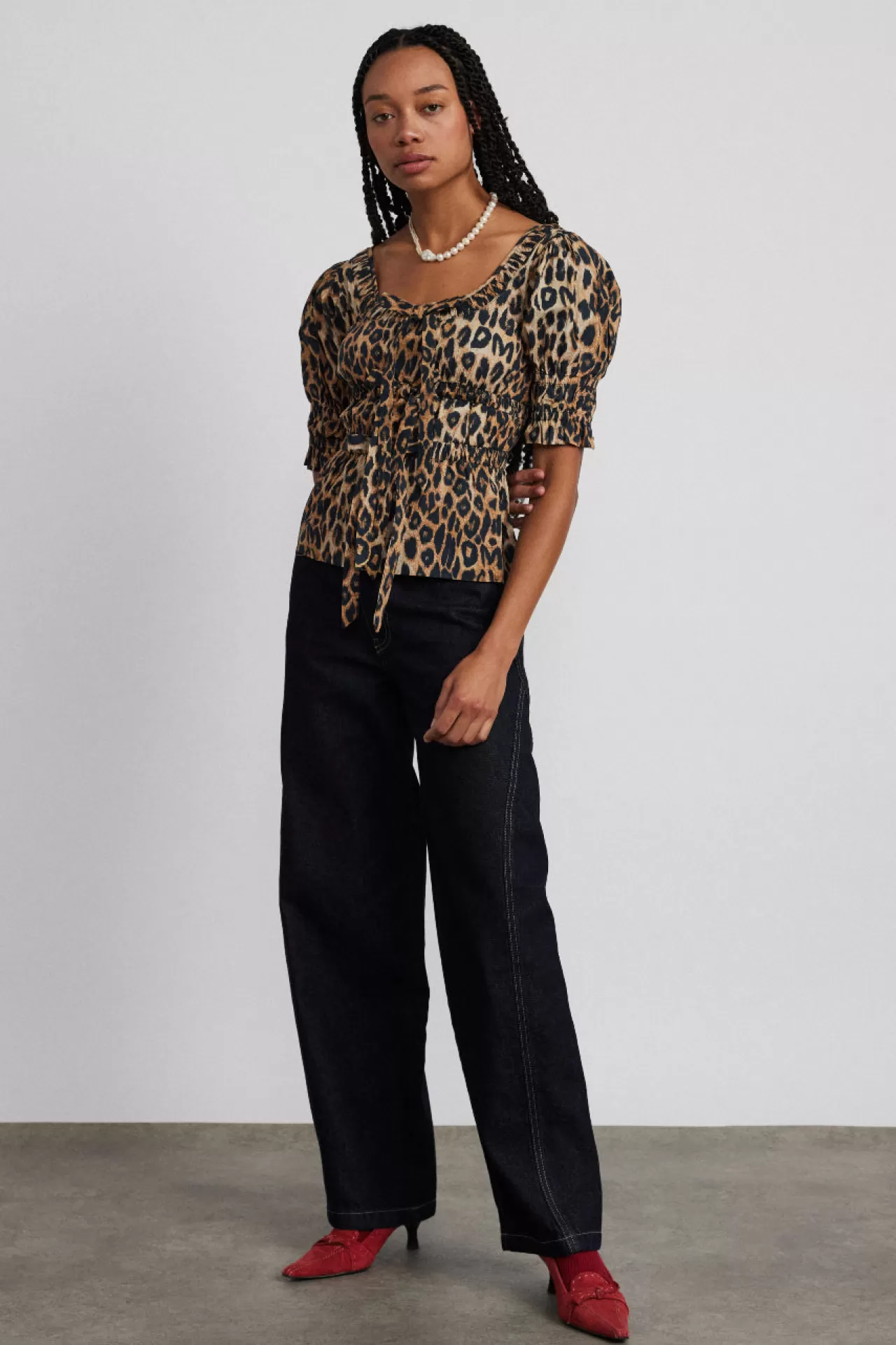 Hot Damson Madder bianca ruffle blouse - leopard brown