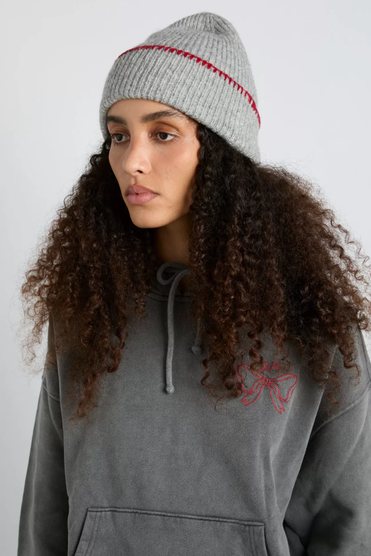 Best Sale Damson Madder blanket stitch beanie- grey