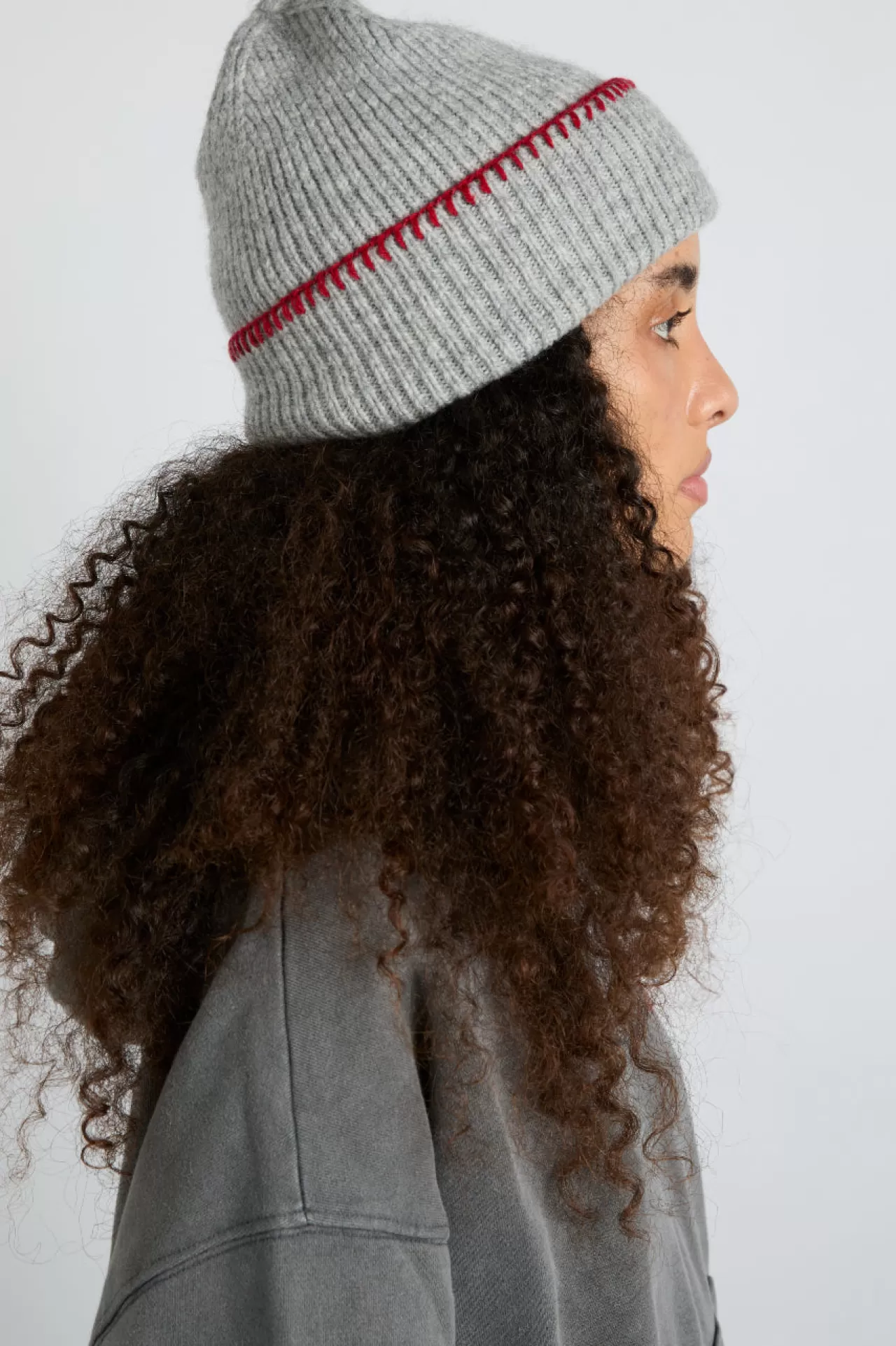 Best Sale Damson Madder blanket stitch beanie- grey