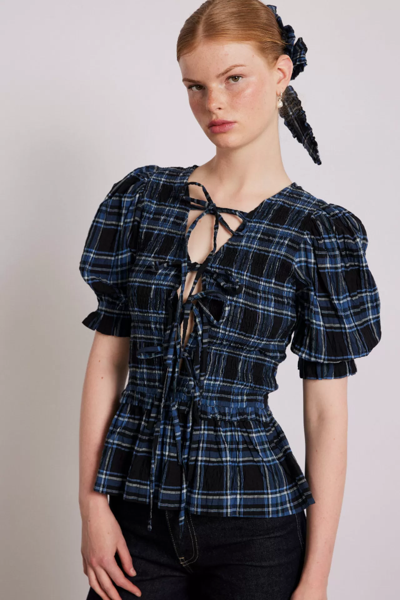 Store Damson Madder belle blouse - navy check blue