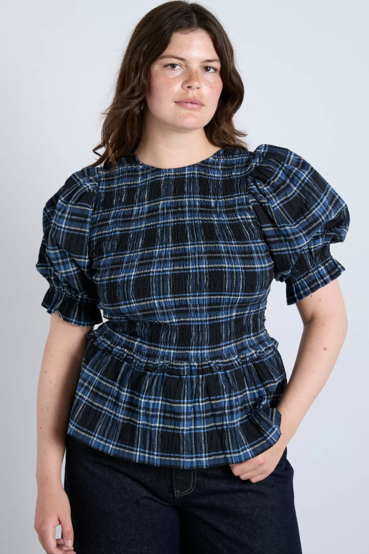 Store Damson Madder belle blouse - navy check blue