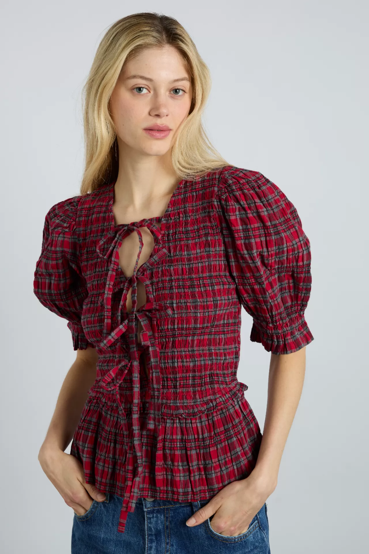 Online Damson Madder bluebelle blouse - red check redcheck