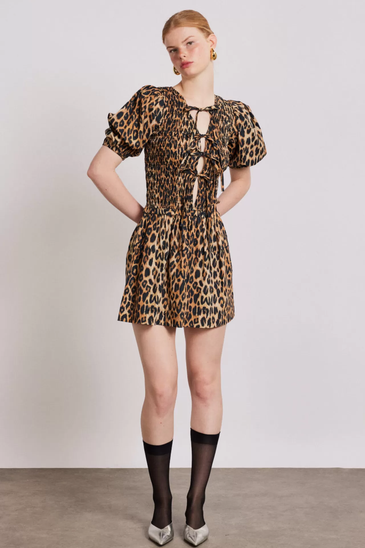 Best Damson Madder Bluebelle shirred mini dress - leopard