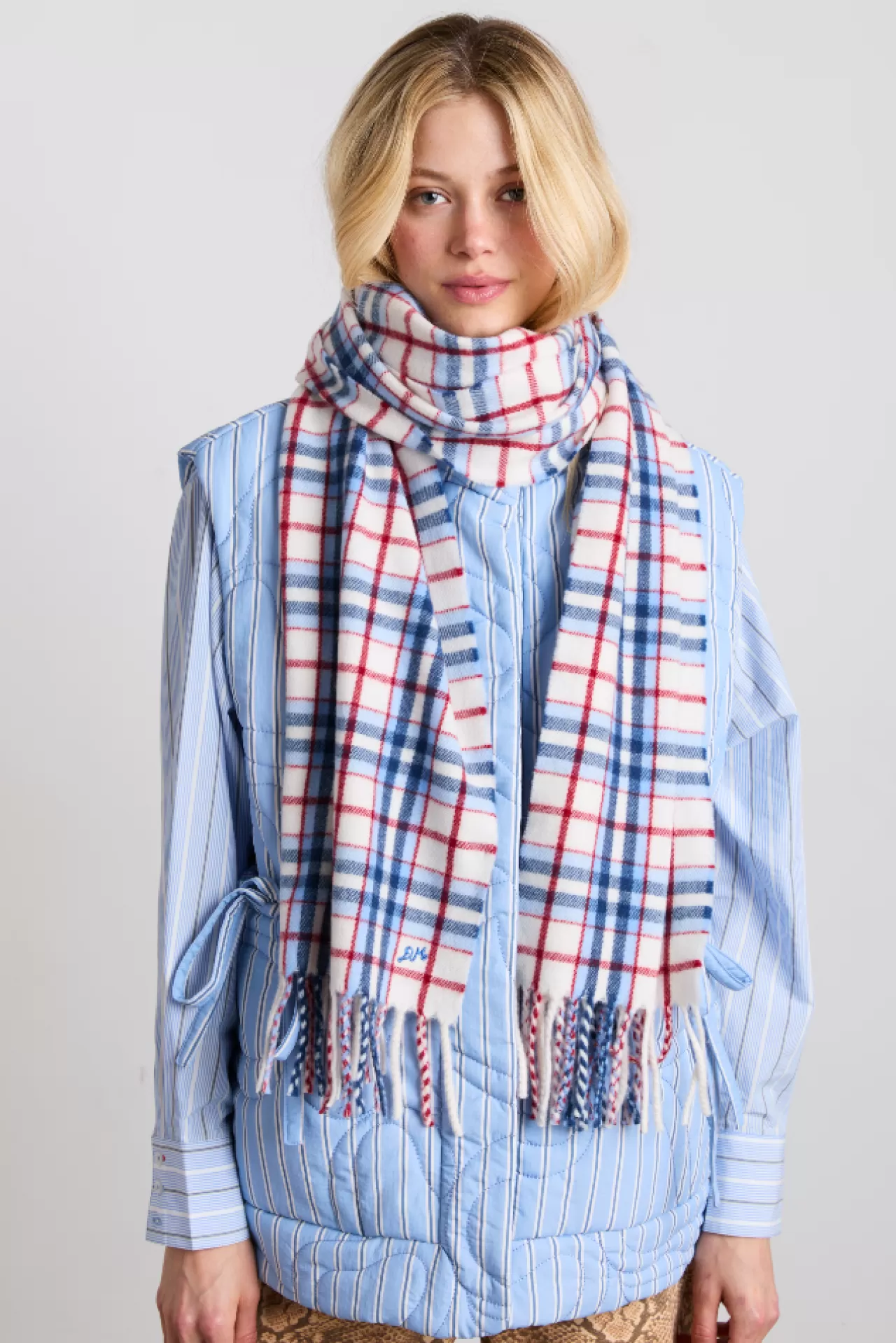 Shop Damson Madder bonnie check scarf in responsible wool multi
