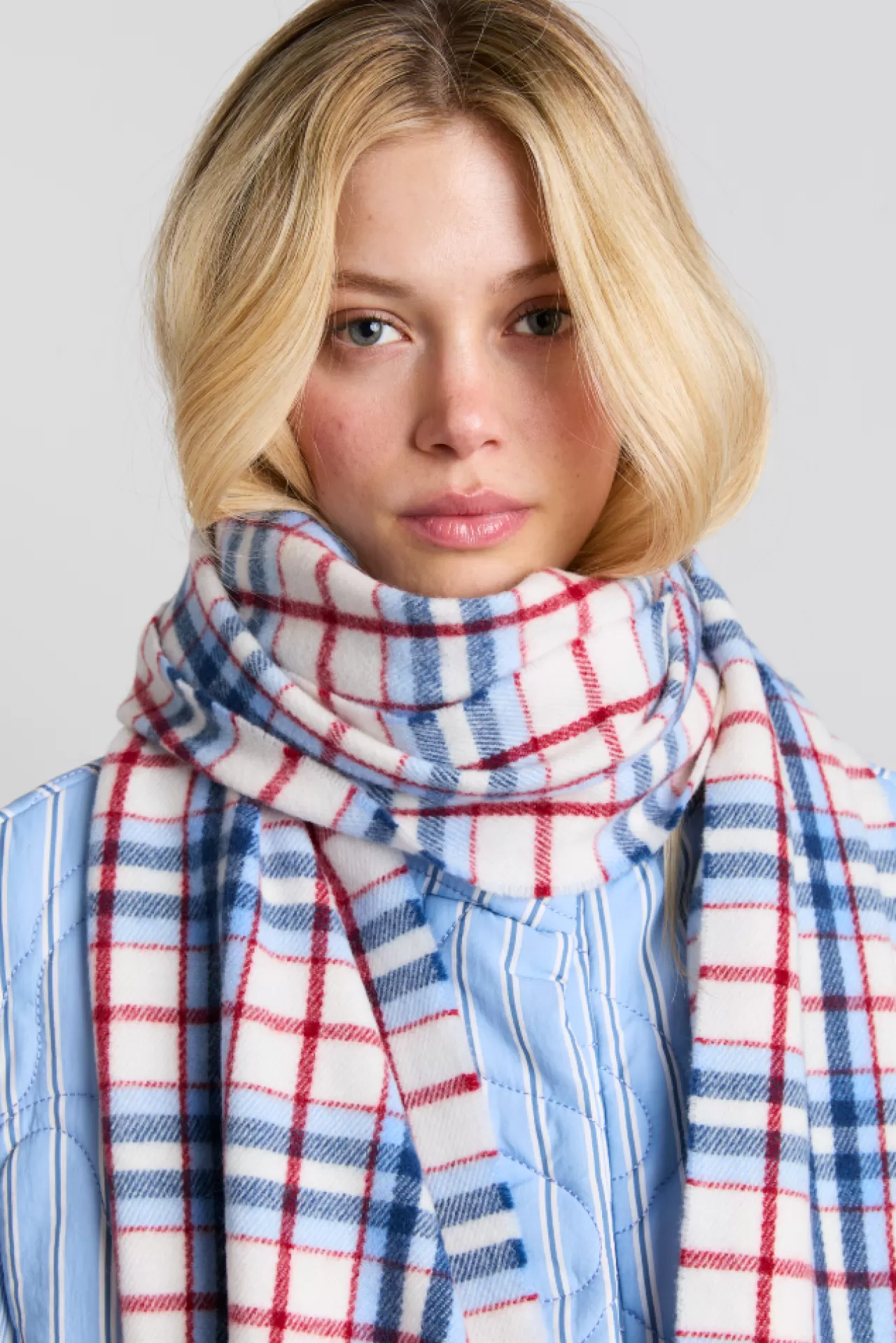 Shop Damson Madder bonnie check scarf in responsible wool multi