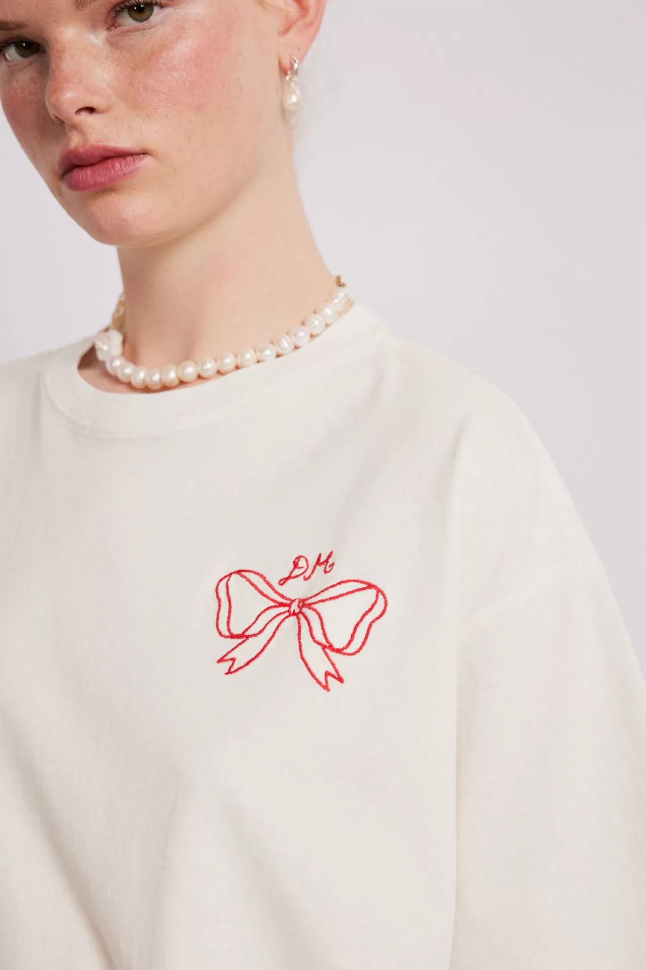 Cheap Damson Madder bow logo short sleeve tee white