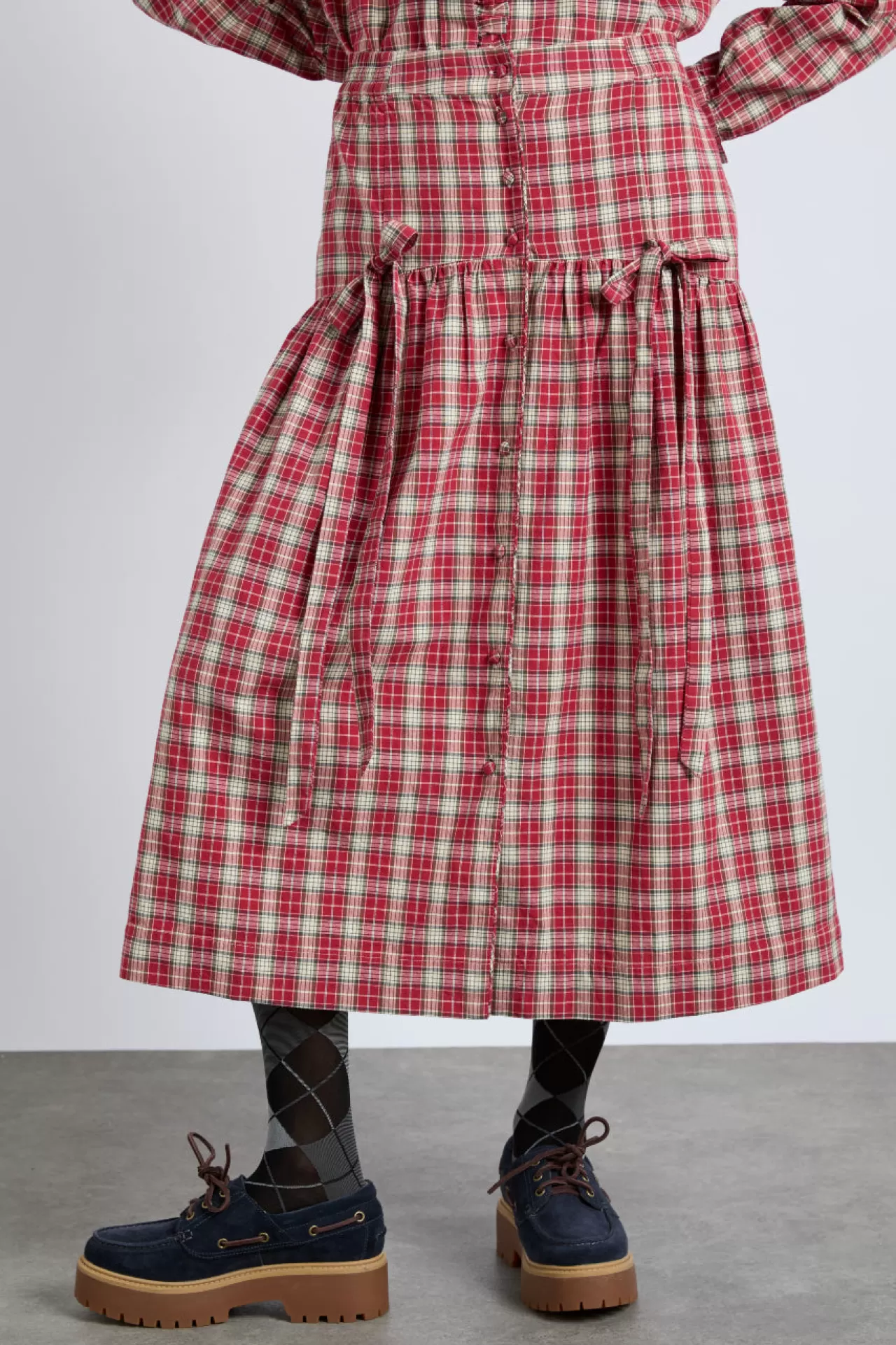 Best Sale Damson Madder bronte button through midi skirt - check red