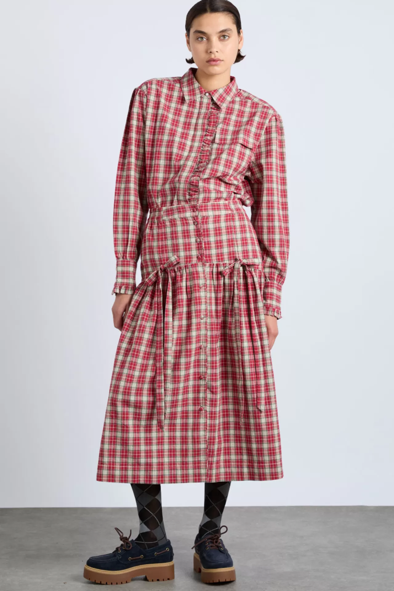 Best Sale Damson Madder bronte button through midi skirt - check red