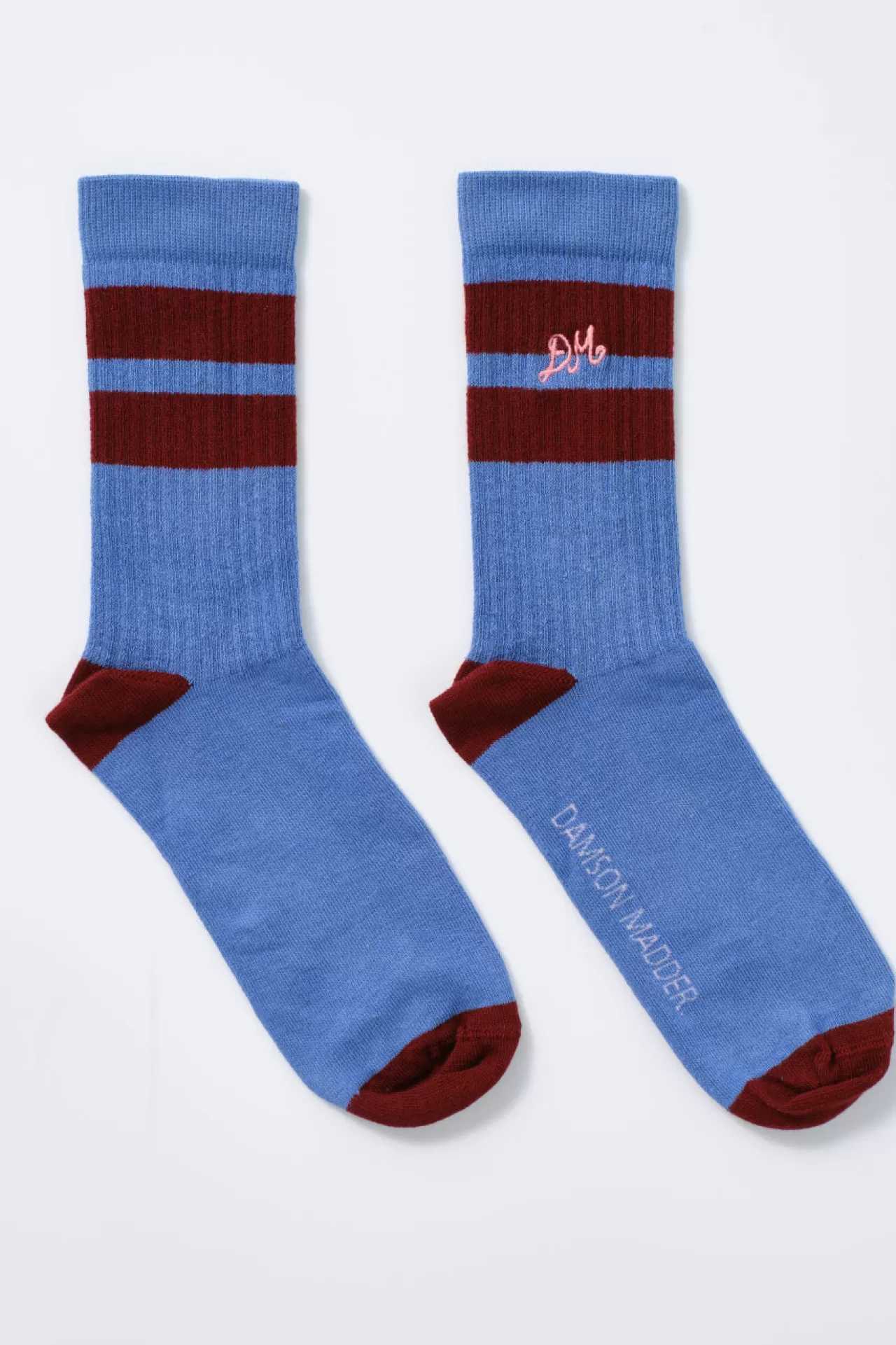 Fashion Damson Madder calf length socks - u0026 burgundy stripe blue