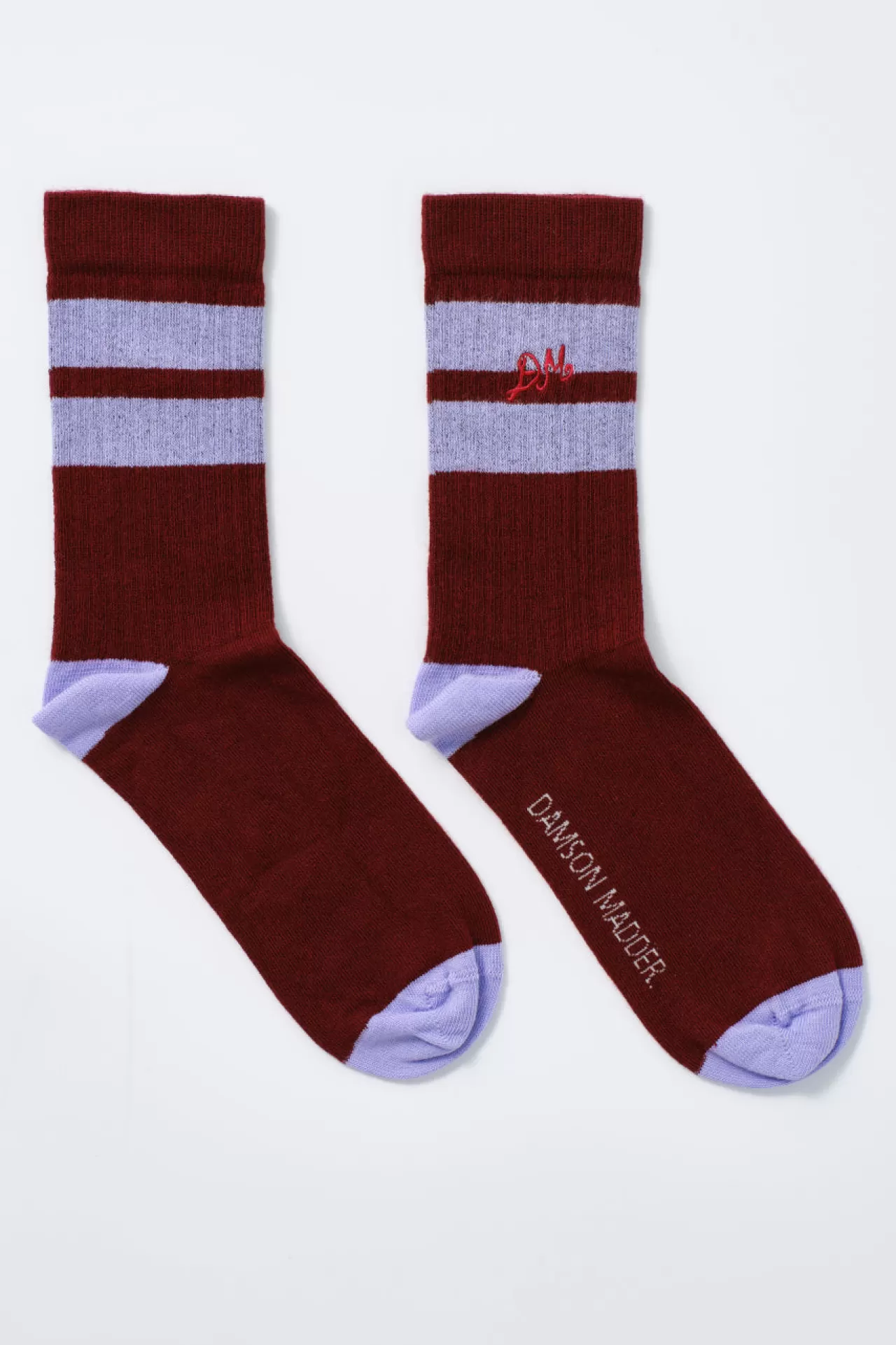 Clearance Damson Madder calf length socks - u0026 lilac stripe burgundy