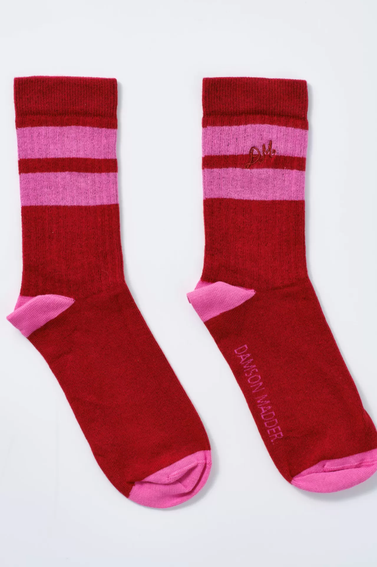 Fashion Damson Madder calf length socks - red u0026 pink stripe red/pink