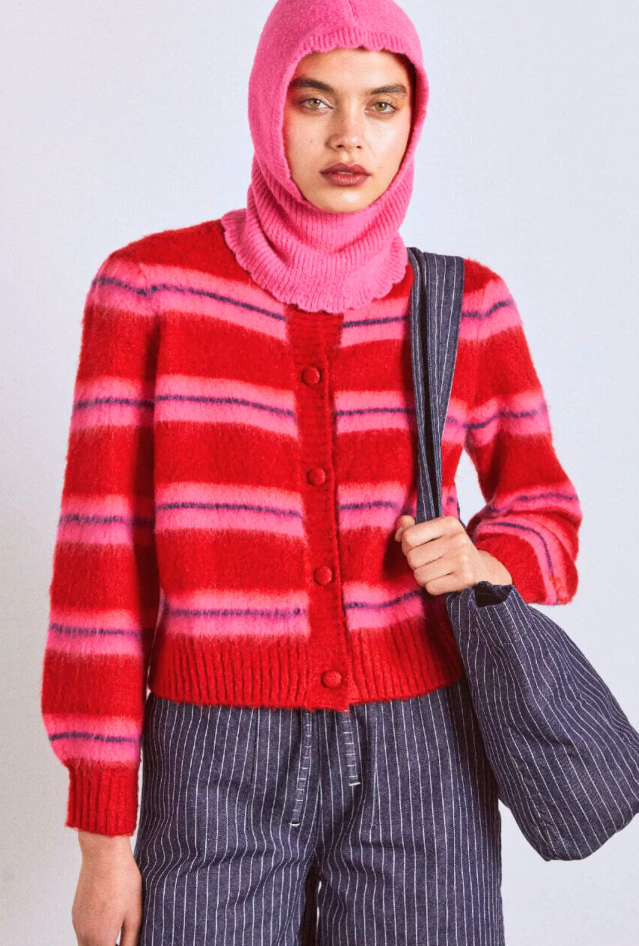 Store Damson Madder cece stripe cardigan - red u0026 pink stripe pink/red