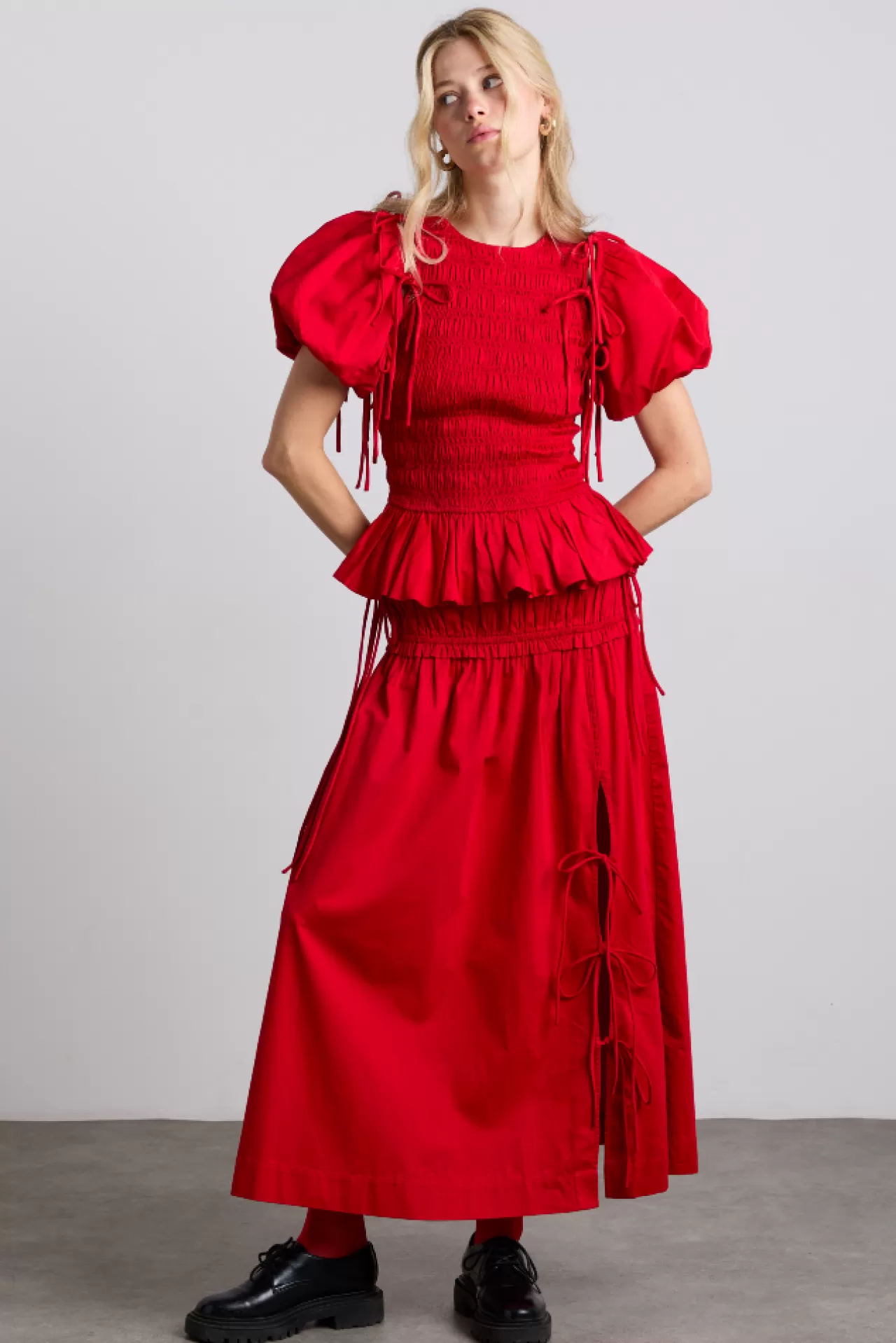 New Damson Madder charlotte midi tie detail skirt - cherry