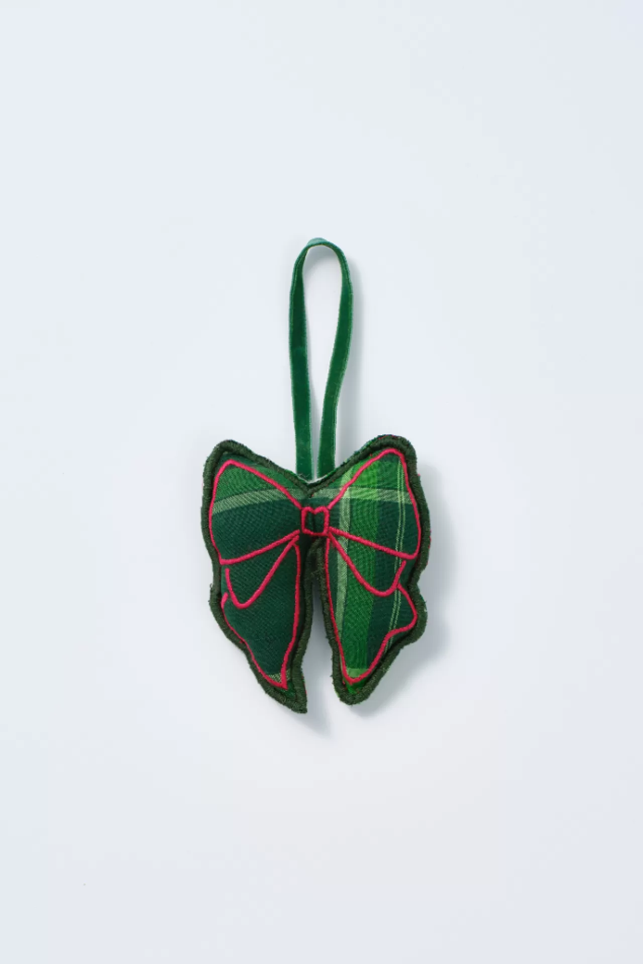 Cheap Damson Madder christmas tree decoration - check bow green