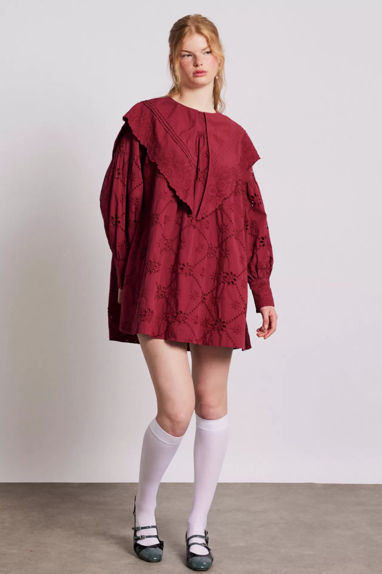 Online Damson Madder clementine embroide colla mini dress - burgundy red