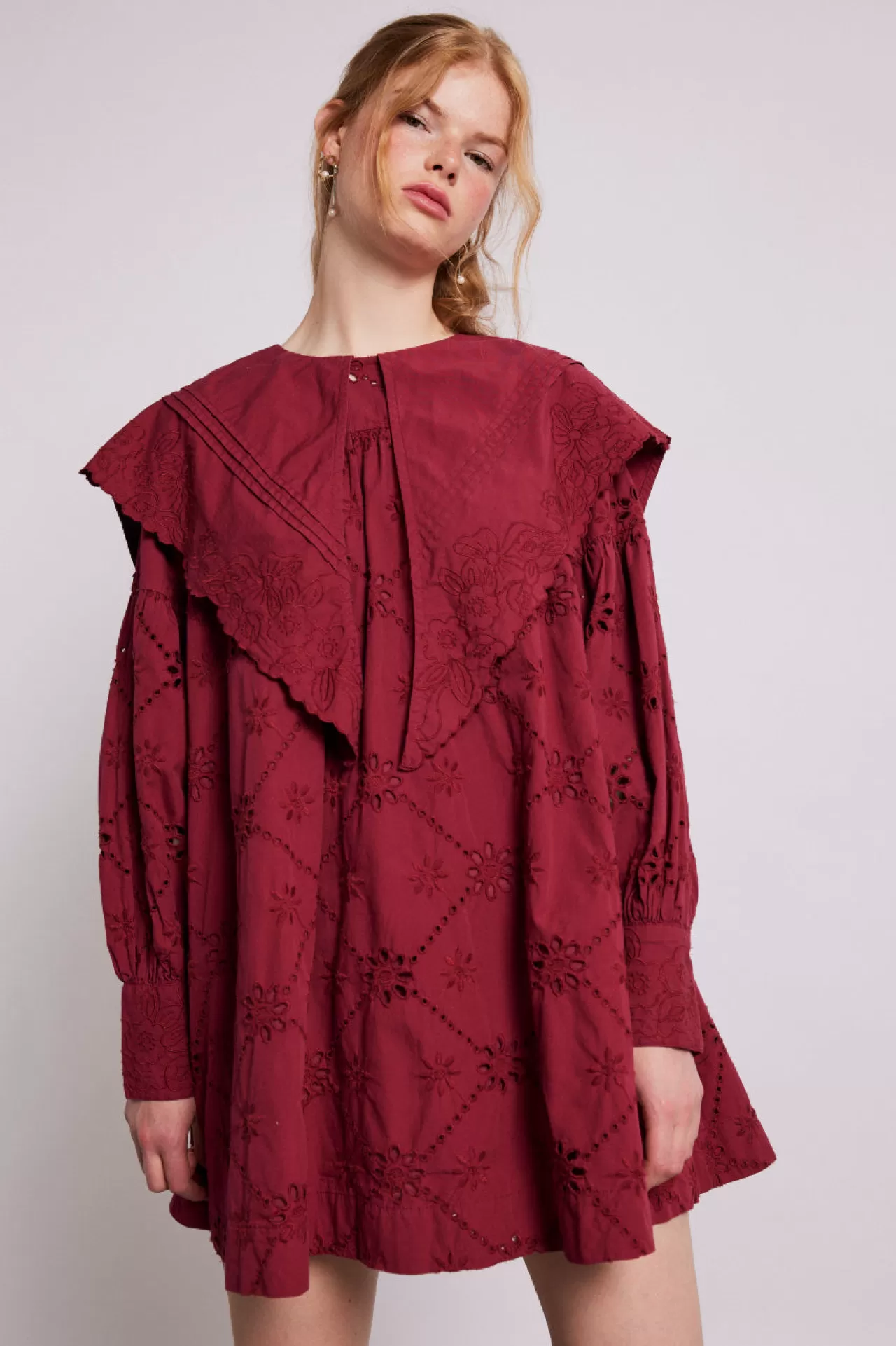 Online Damson Madder clementine embroide colla mini dress - burgundy red