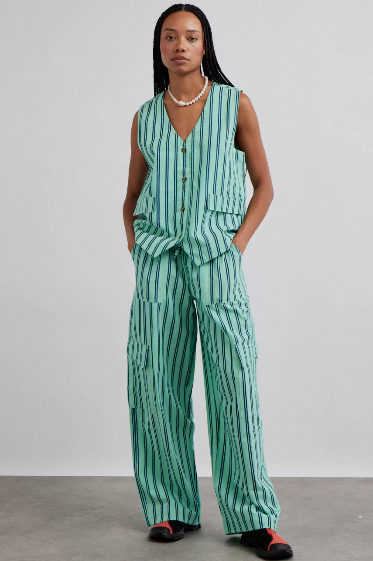 Clearance Damson Madder coco oversized waistcoat - stripe mint