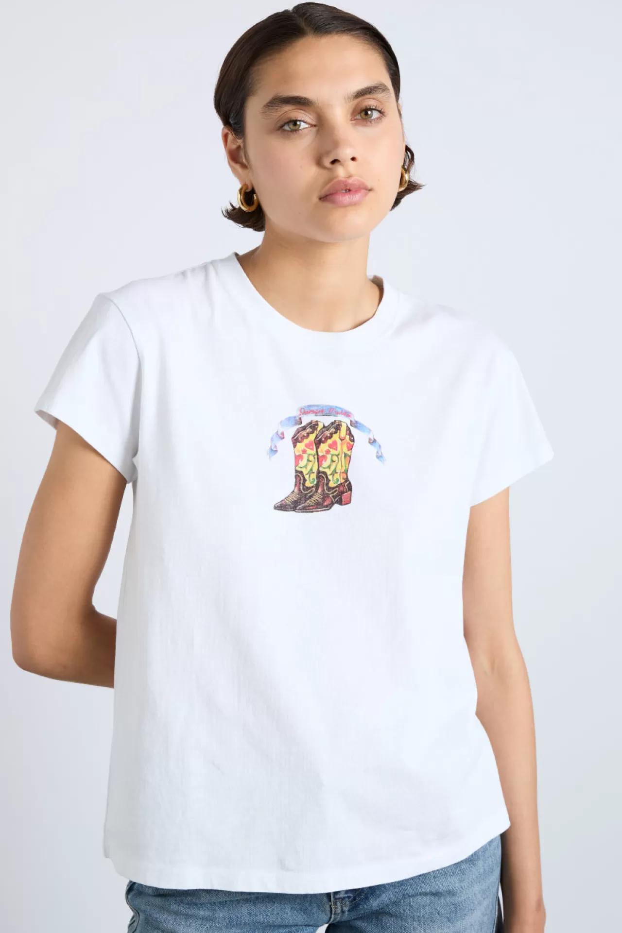 Best Damson Madder cowboy boot shrunken tee white
