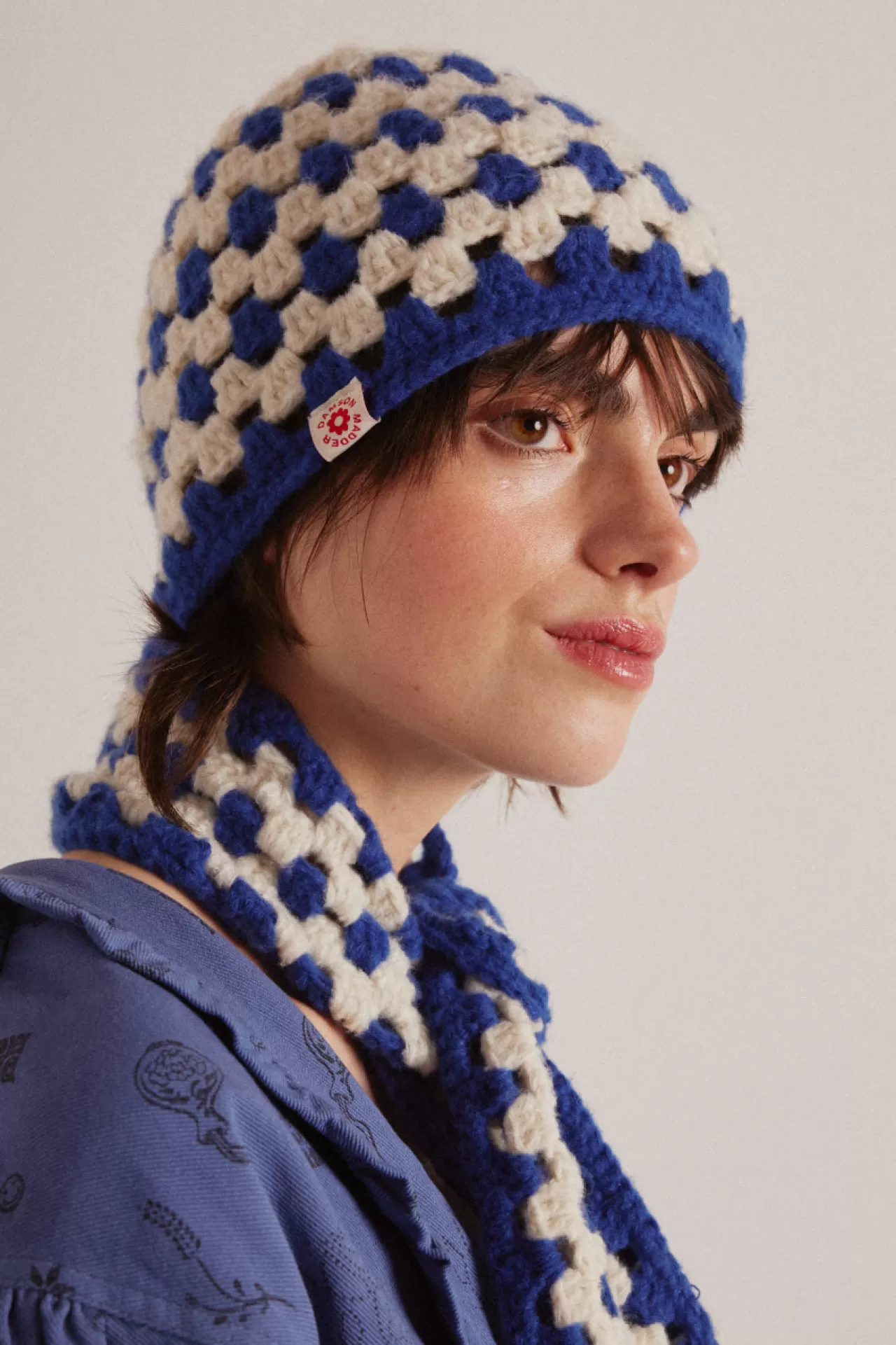 Best Damson Madder crochet stripe hat - blue
