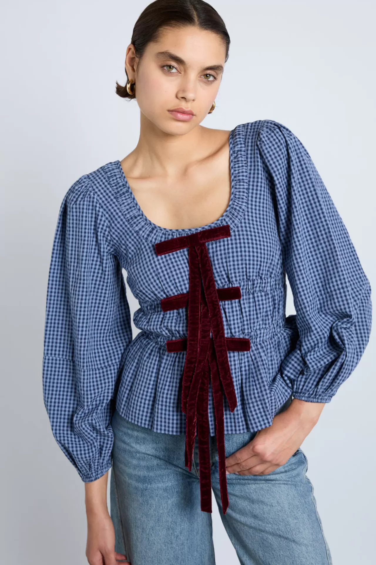 Clearance Damson Madder dakota blouse - blue check bluecheck