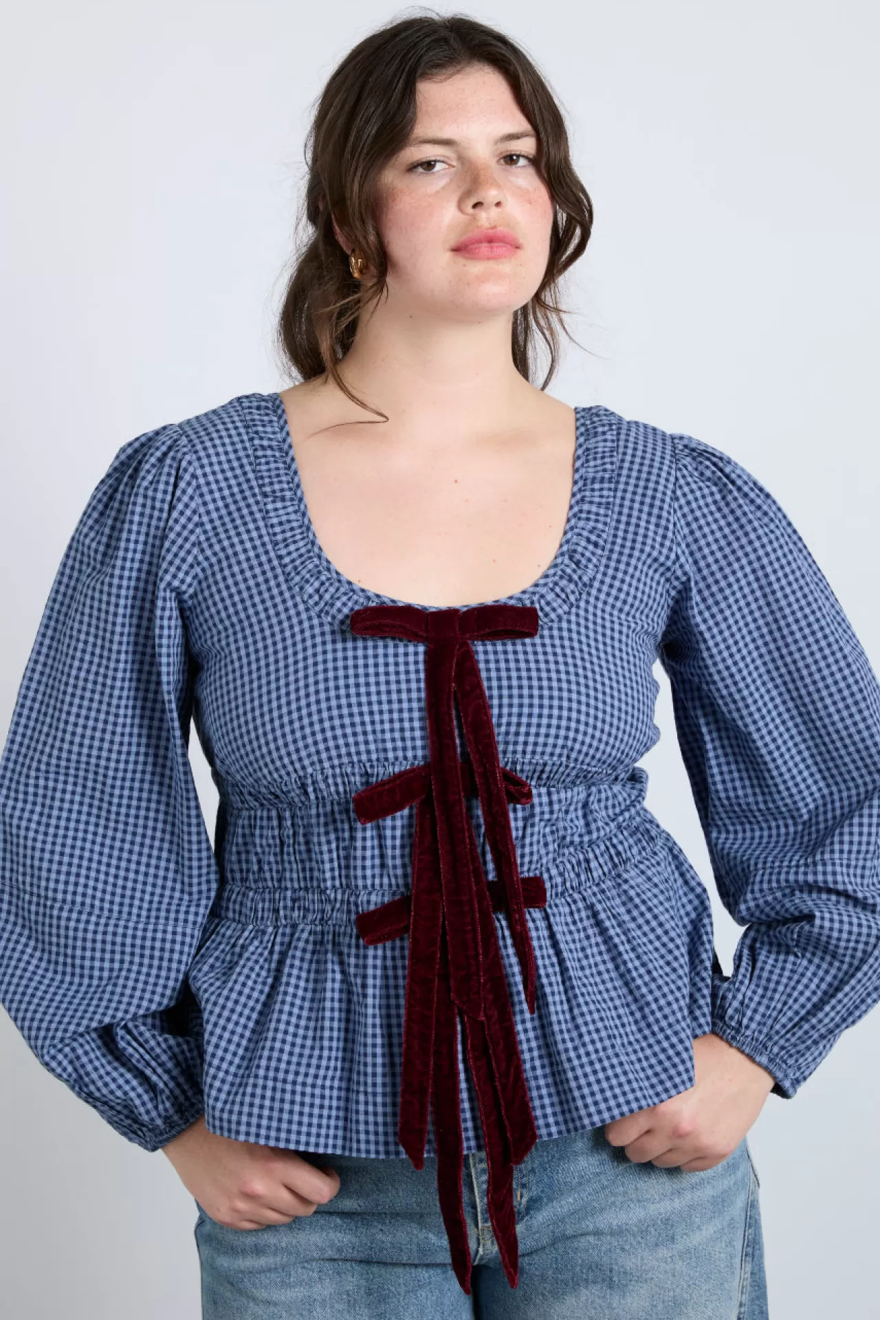 Clearance Damson Madder dakota blouse - blue check bluecheck