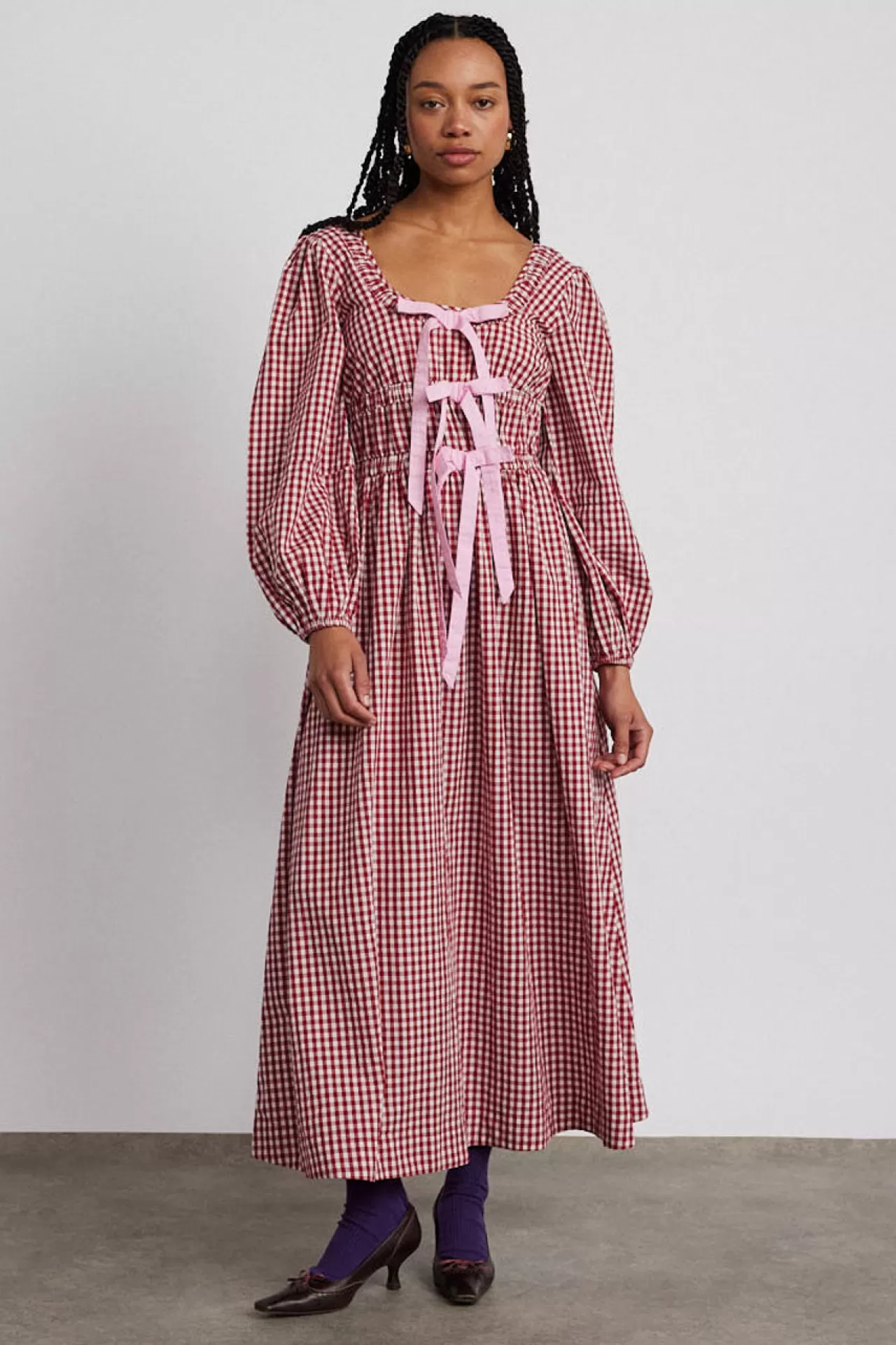 New Damson Madder dakota bow midi dress - gingham red
