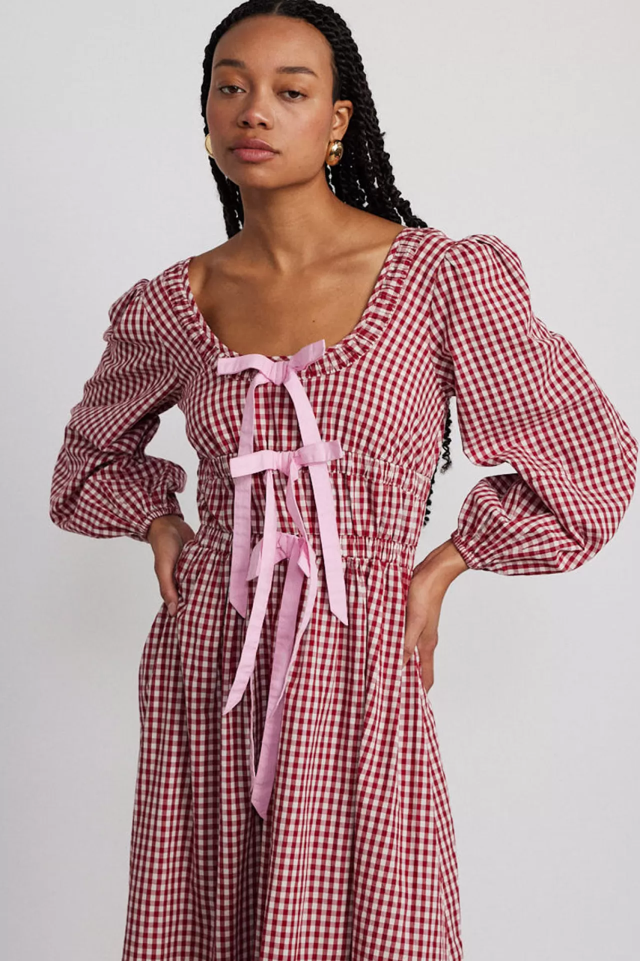 New Damson Madder dakota bow midi dress - gingham red