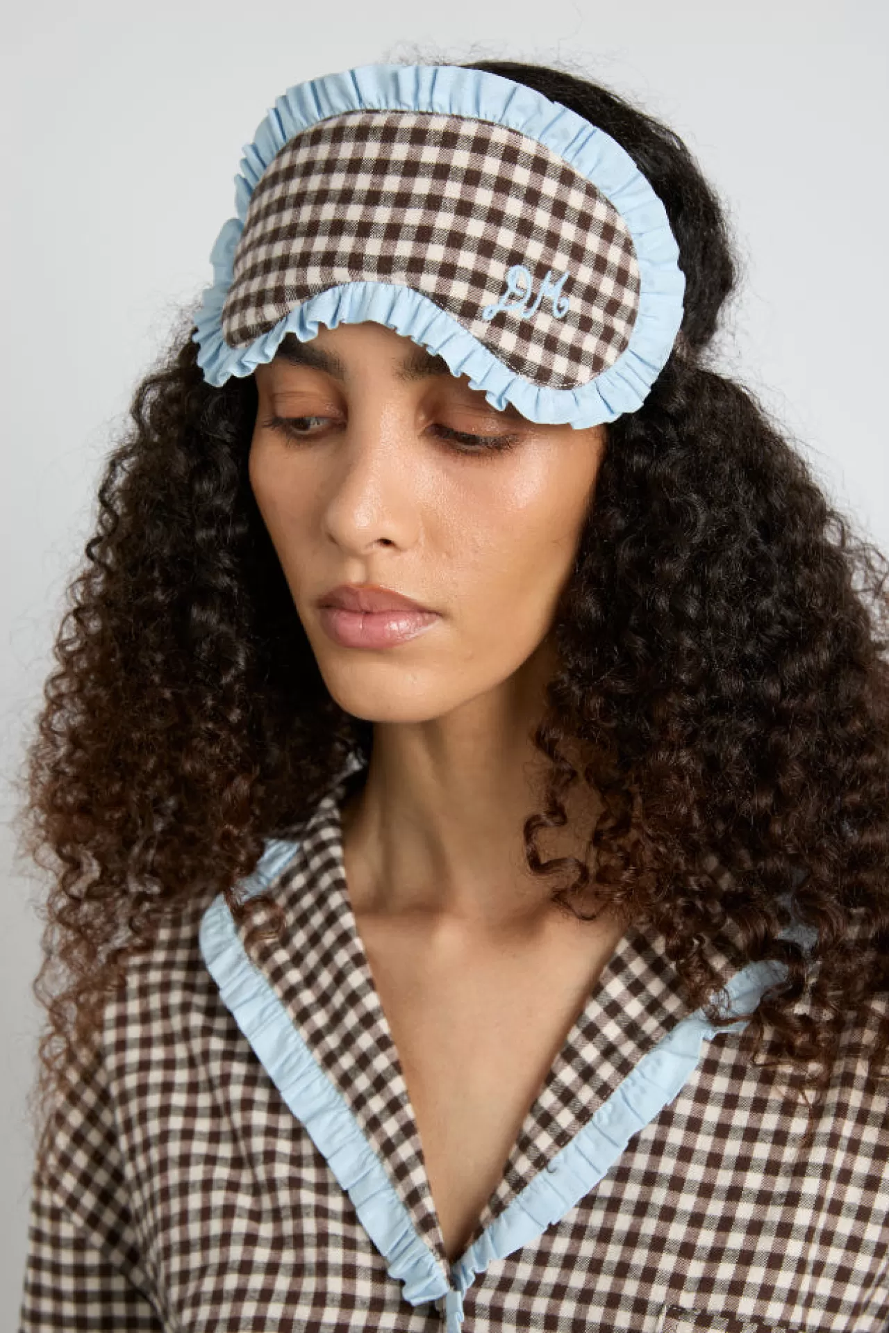 Clearance Damson Madder damson pj eye mask - gingham brown