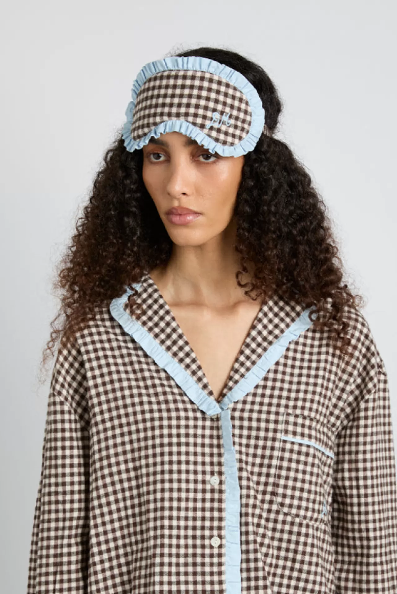 Clearance Damson Madder damson pj eye mask - gingham brown