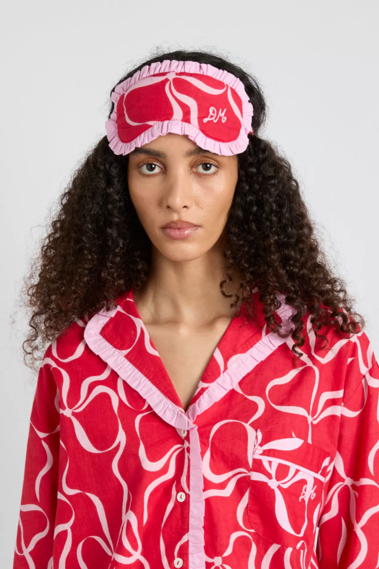 Online Damson Madder damson pj eye mask - red bows red/pink
