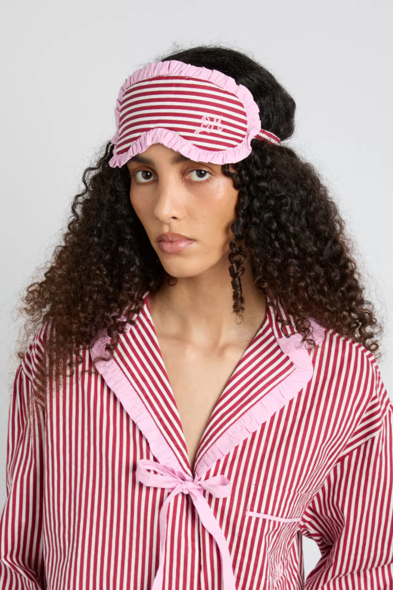 Outlet Damson Madder damson pj eye mask - red stripe red/pink