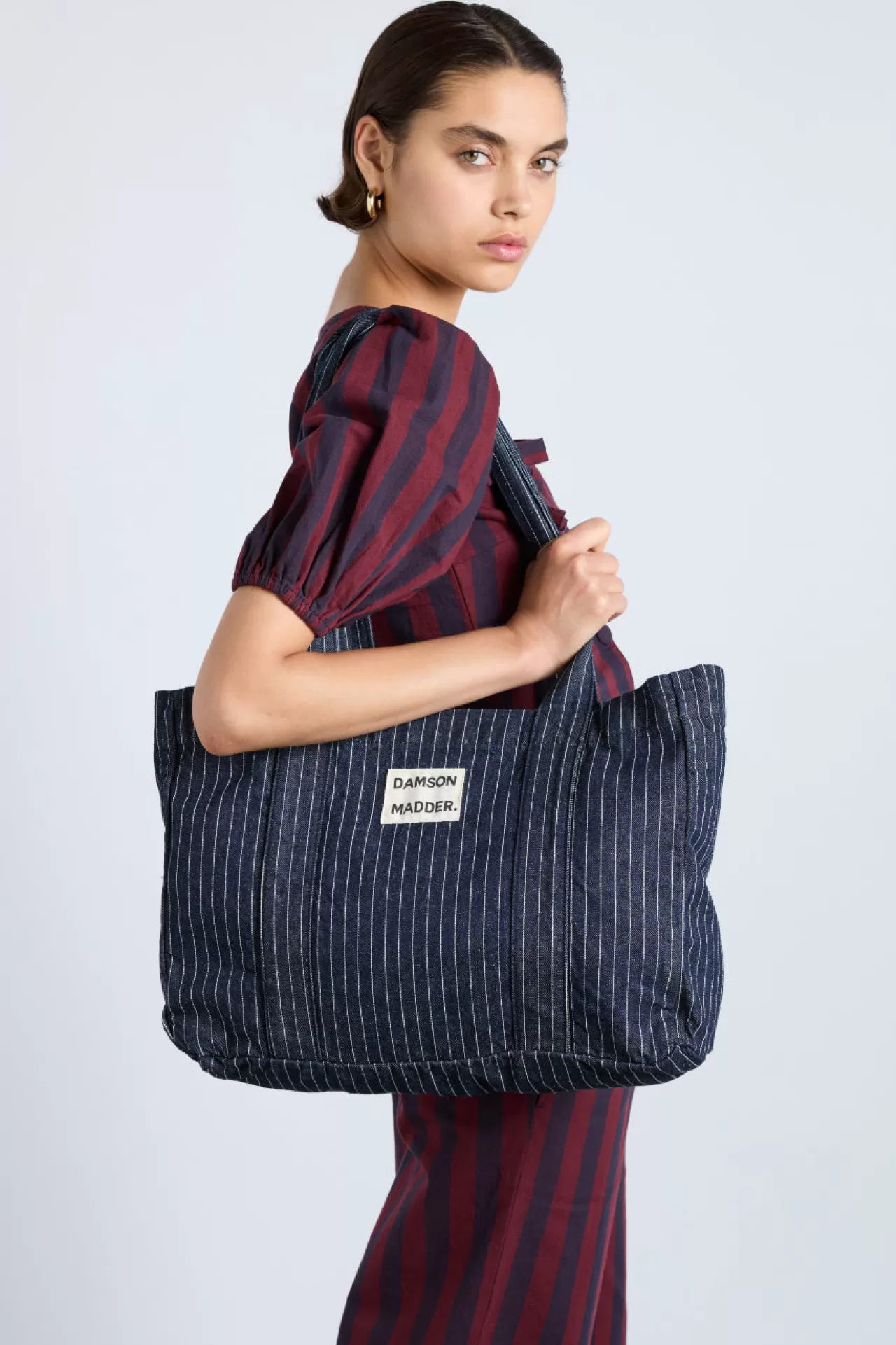 Cheap Damson Madder damson tote bag - denim pinstripe grey