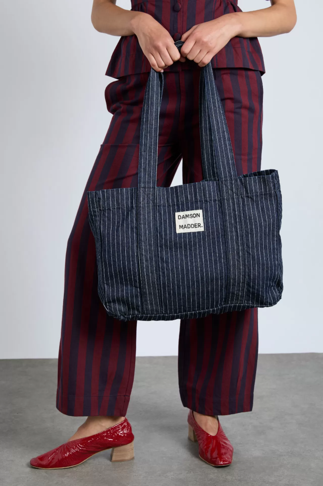 Cheap Damson Madder damson tote bag - denim pinstripe grey