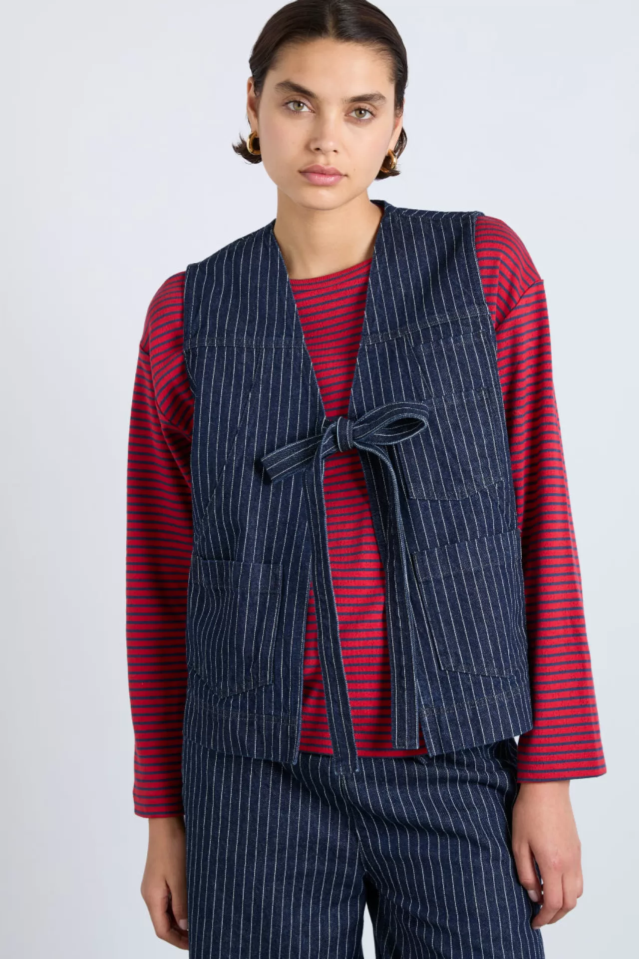 Discount Damson Madder dilly gilet - pinstripe navy