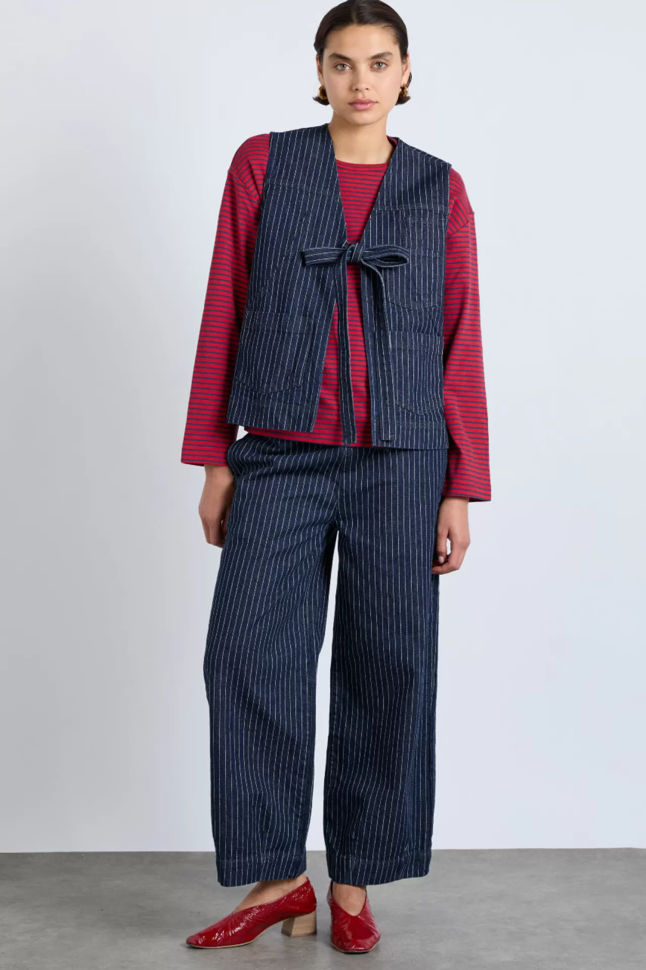 Discount Damson Madder dilly gilet - pinstripe navy