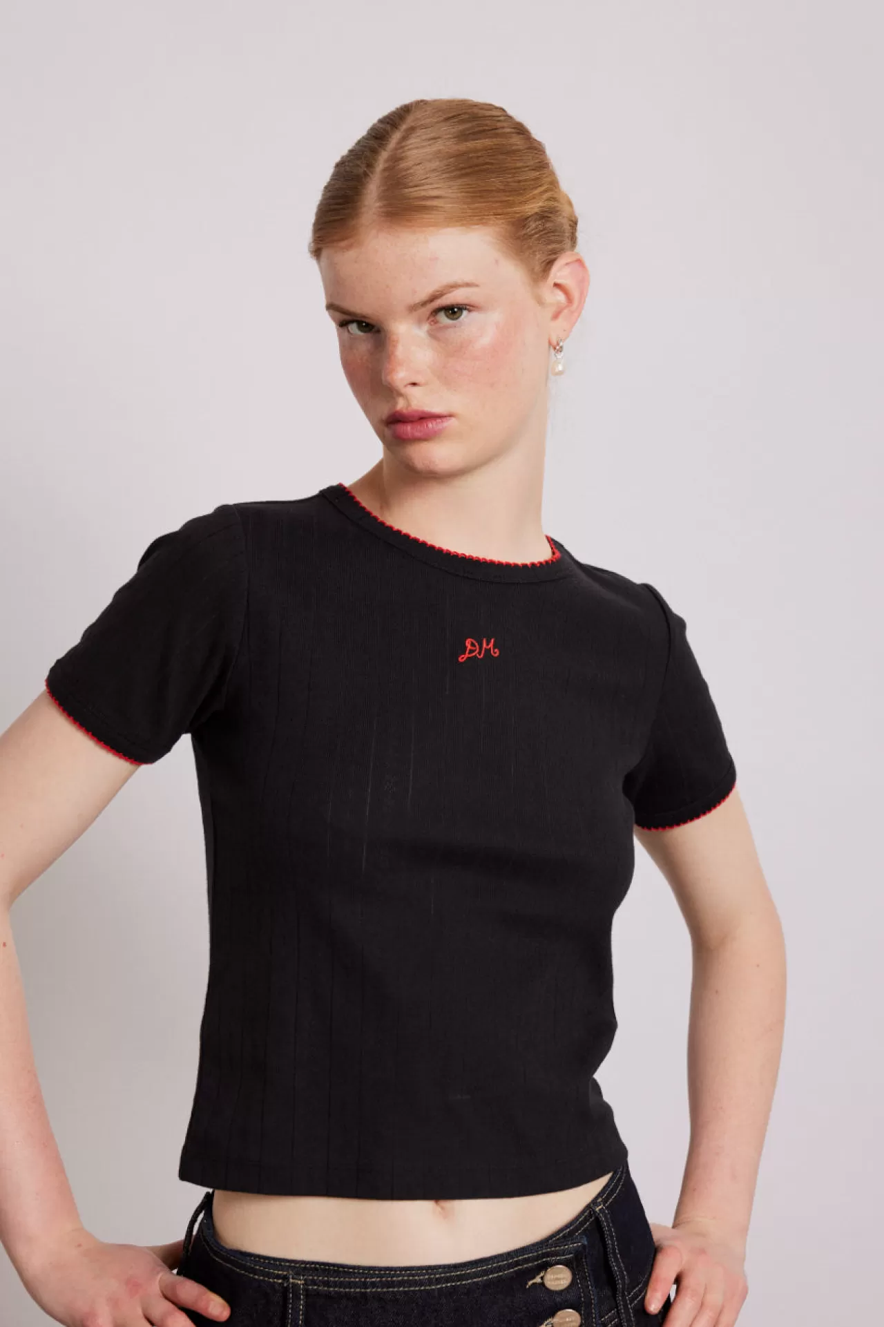 Sale Damson Madder dm shrunken pointelle tee black