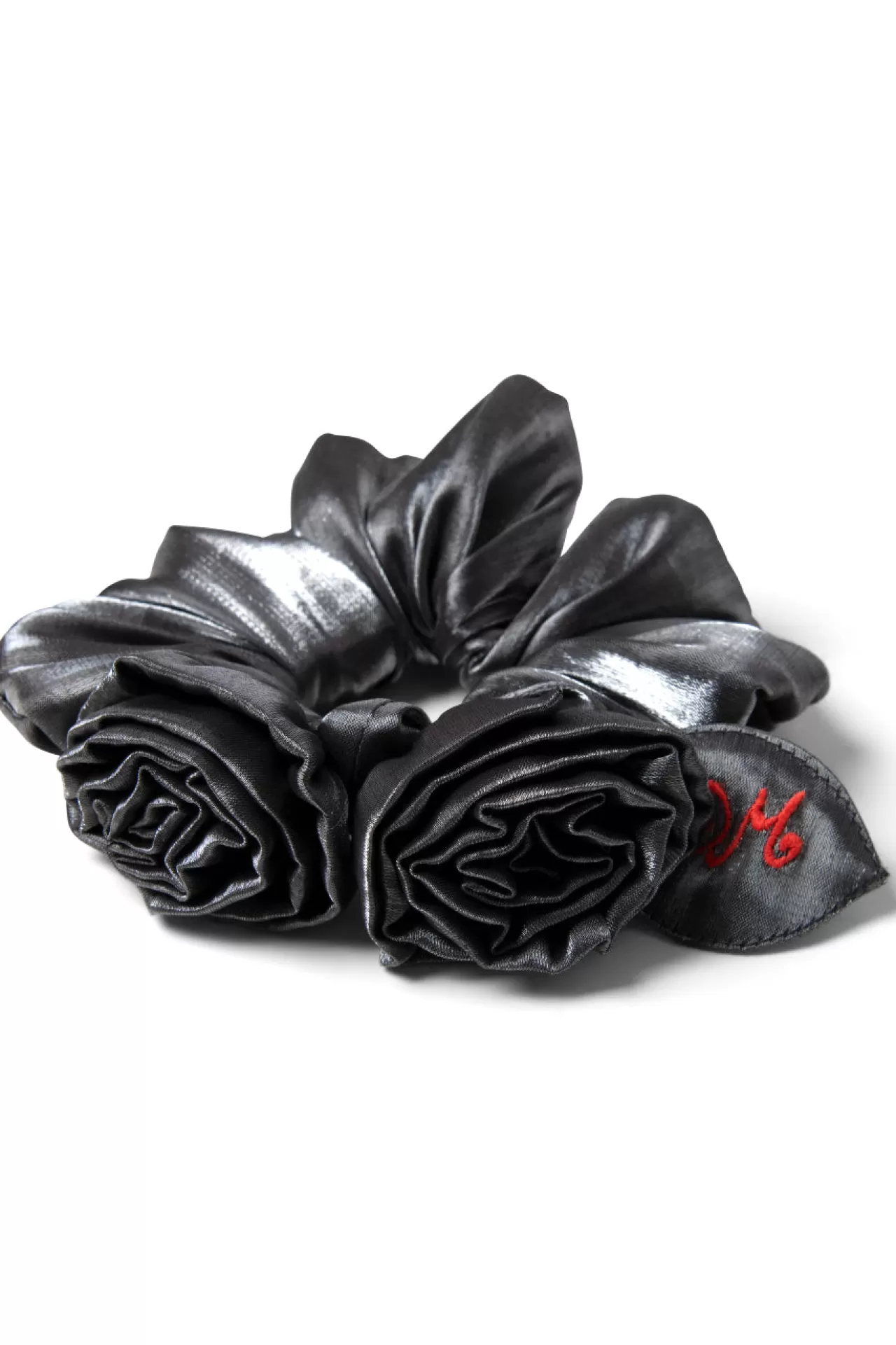 Clearance Damson Madder double rose scrunchie in glass satin silver
