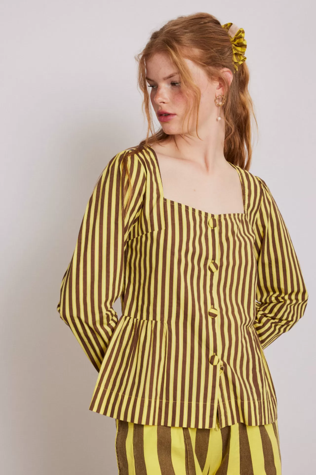 Flash Sale Damson Madder eloise stripe blouse yellow/choc